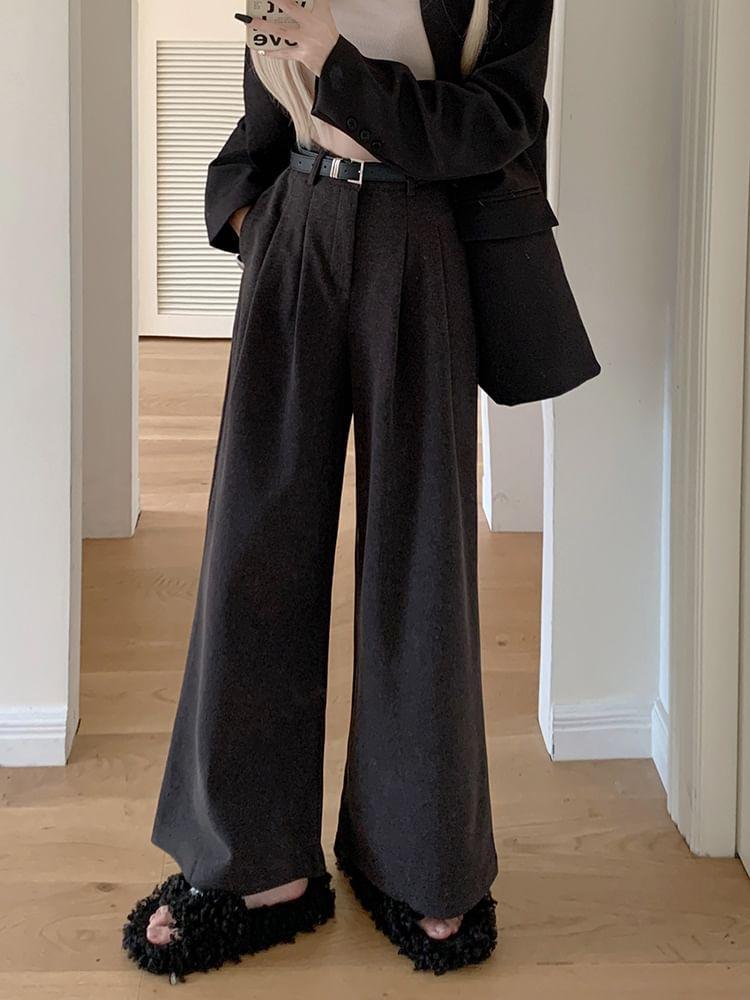 High Waist Plain Wide Leg Slacks Product Image