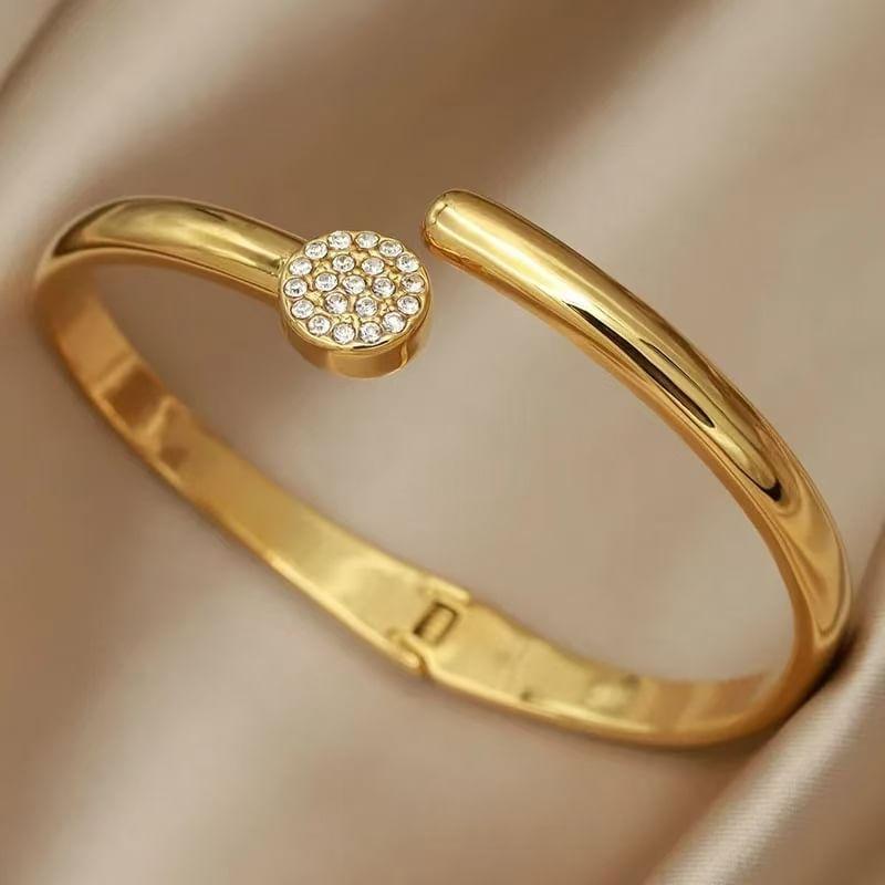 Rhinestone Stainless Steel Open Bangle Product Image