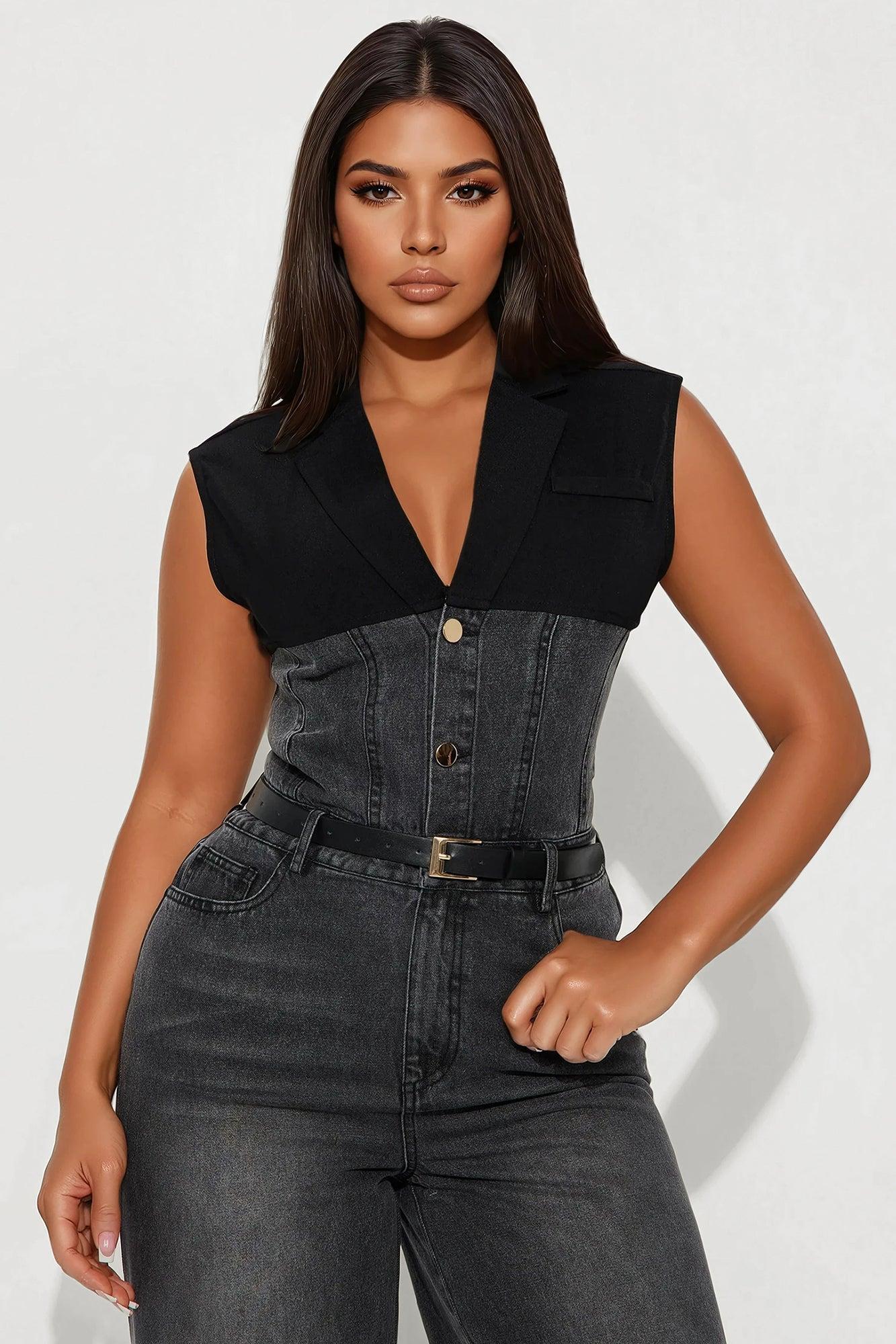 Double Identity Denim Jumpsuit - Black Wash Product Image
