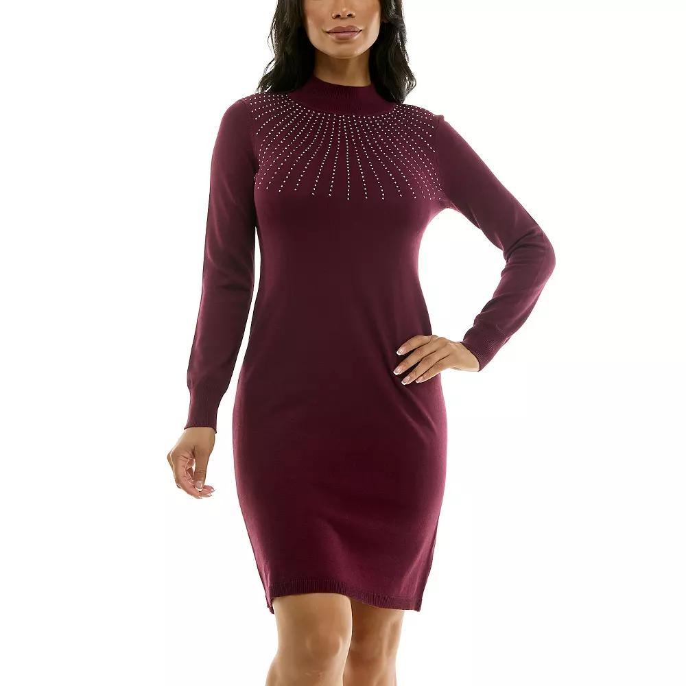 Women's Nina Leonard Pearl Accent Dress, Size: Small, Deep Red Product Image