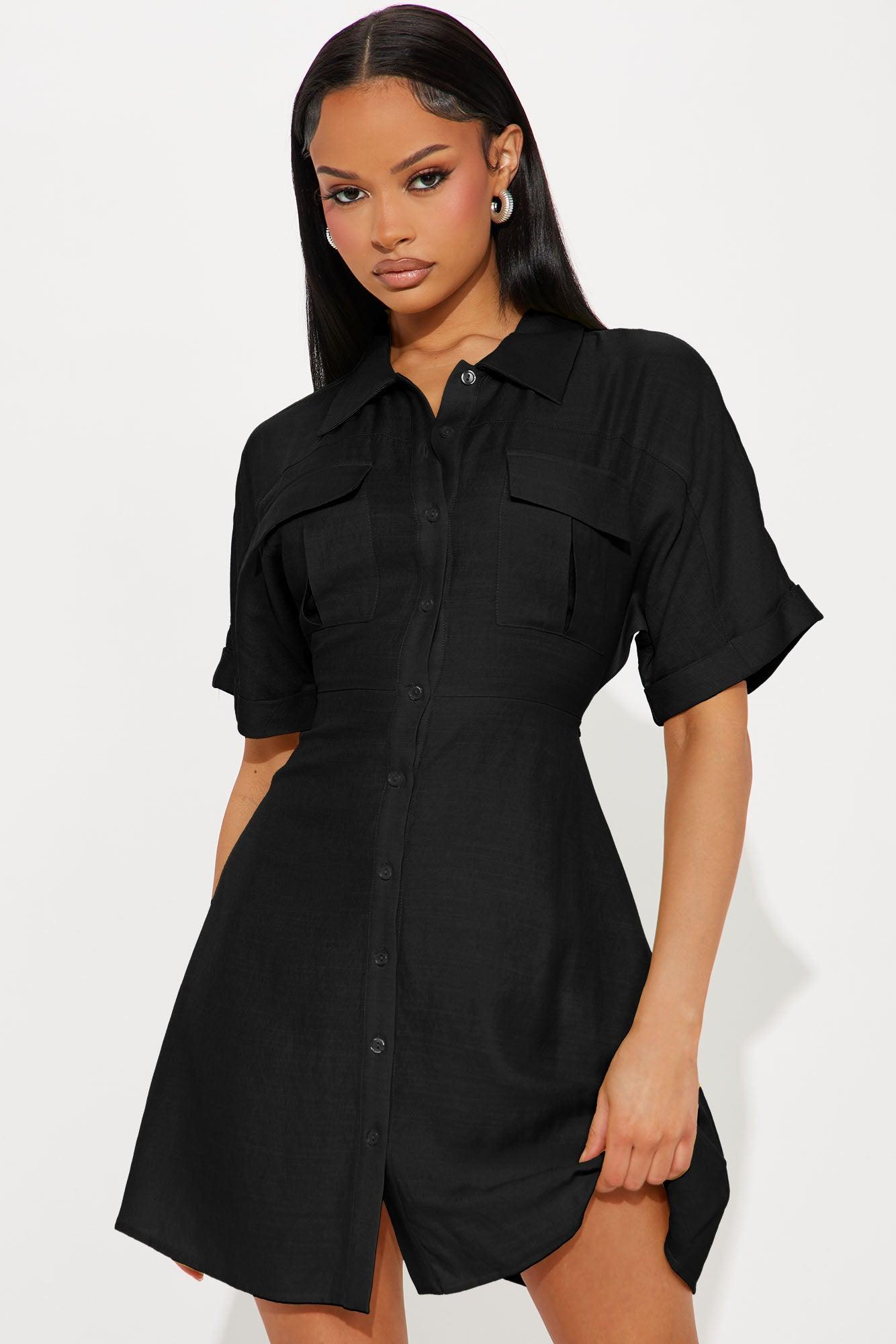 Penny Mini Shirt Dress - Black Product Image