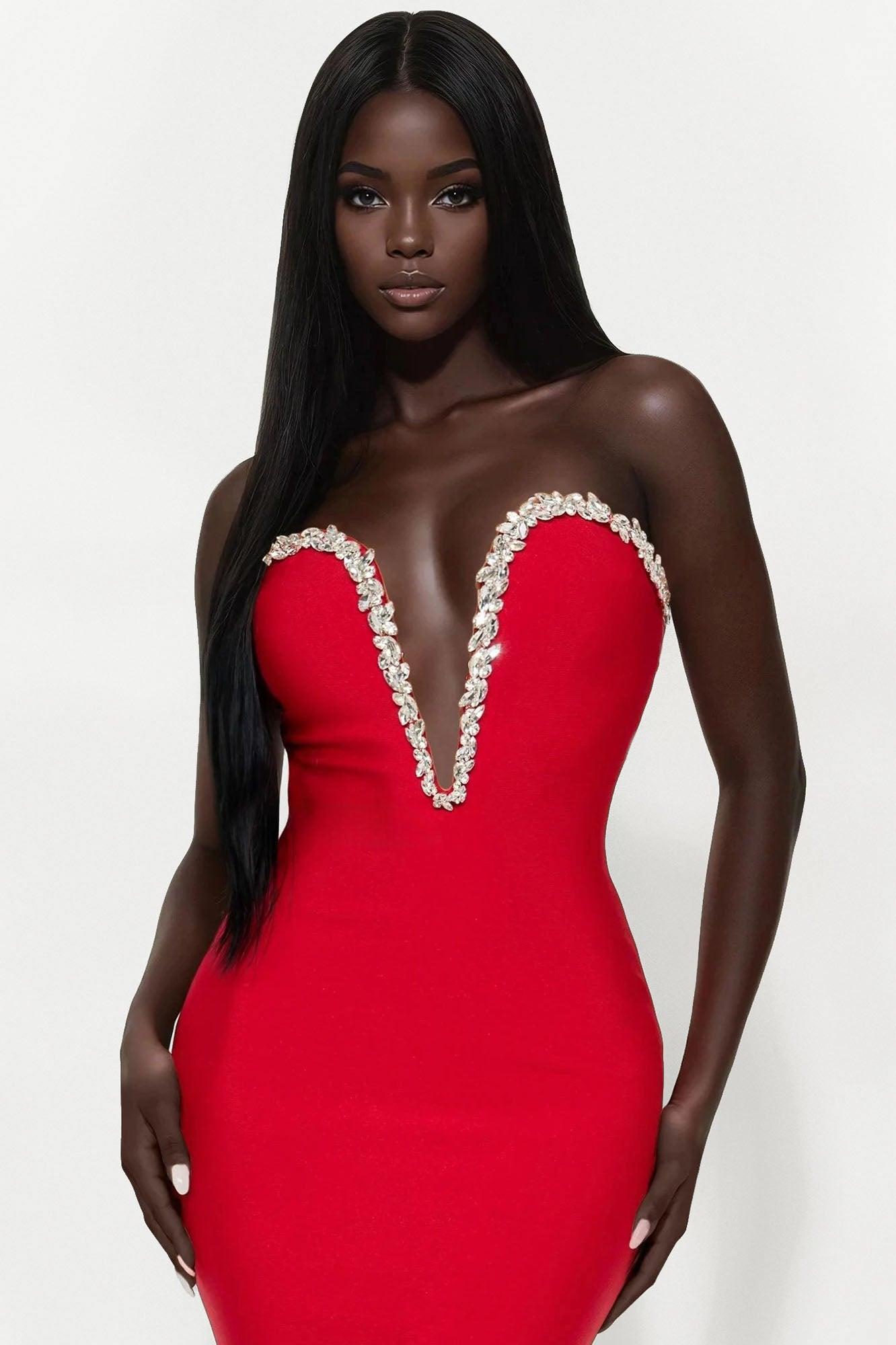 Sweetest Heart Embellished Midi Dress - Red Product Image
