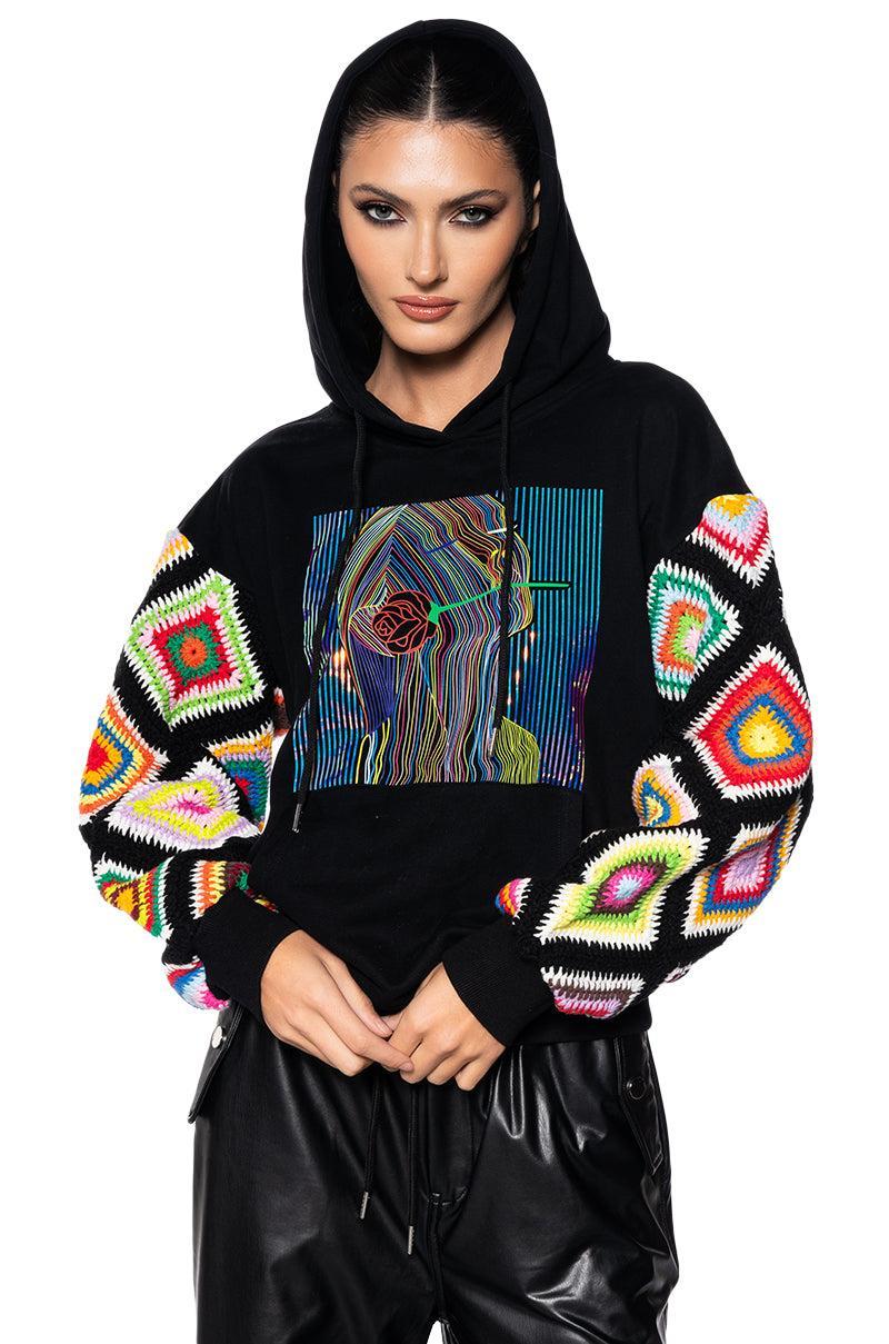 ROSIE CROCHET SLEEVE HOODIE Product Image