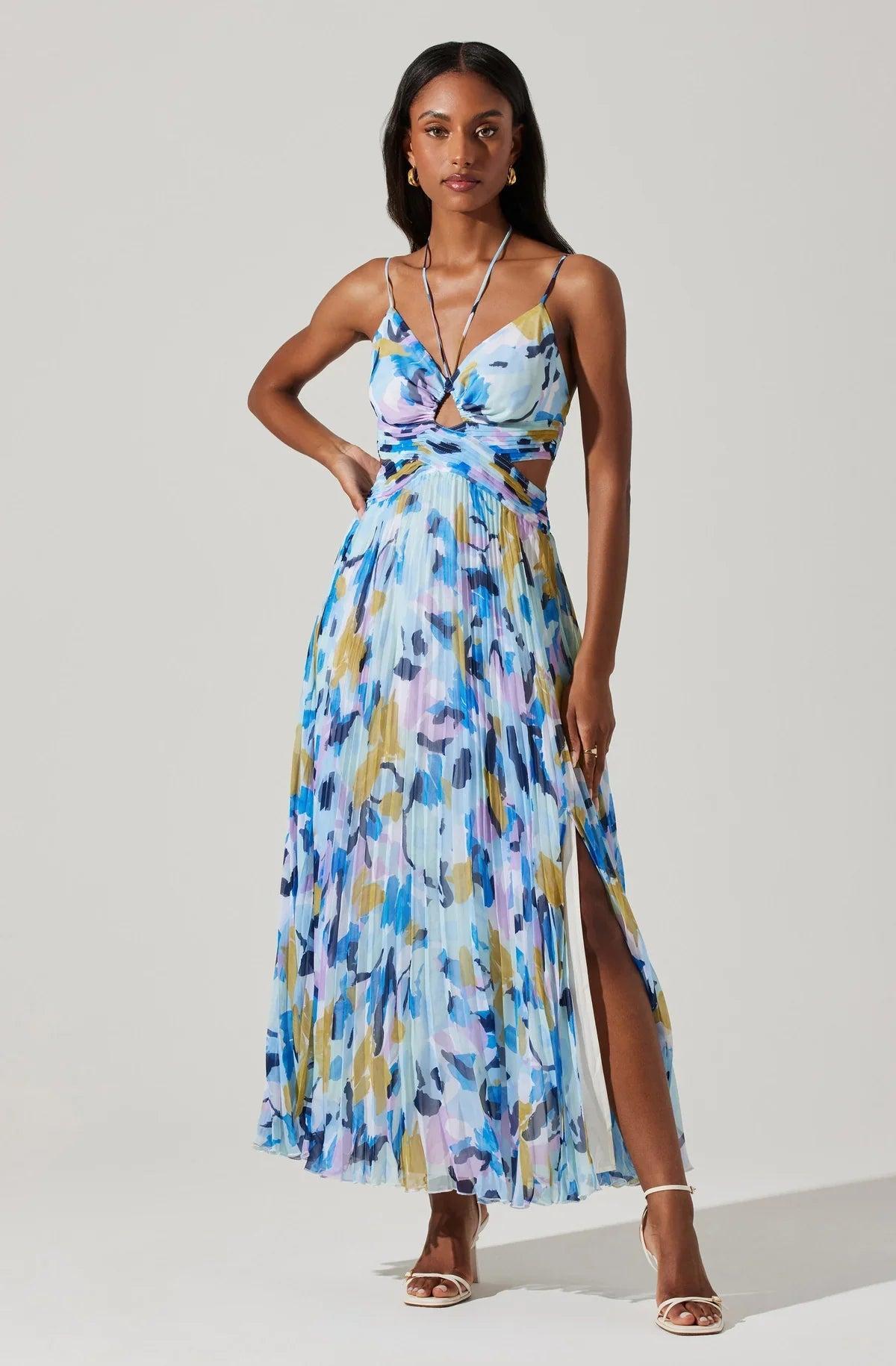 FINAL SALE ASTR the Label | Aquate Dress | Aqua Blue Multi Product Image