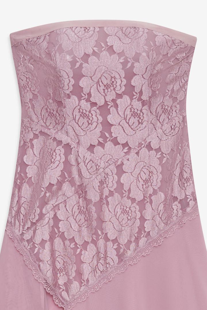 Claudia Rose Lace Strapless Midi Dress — Pink Product Image