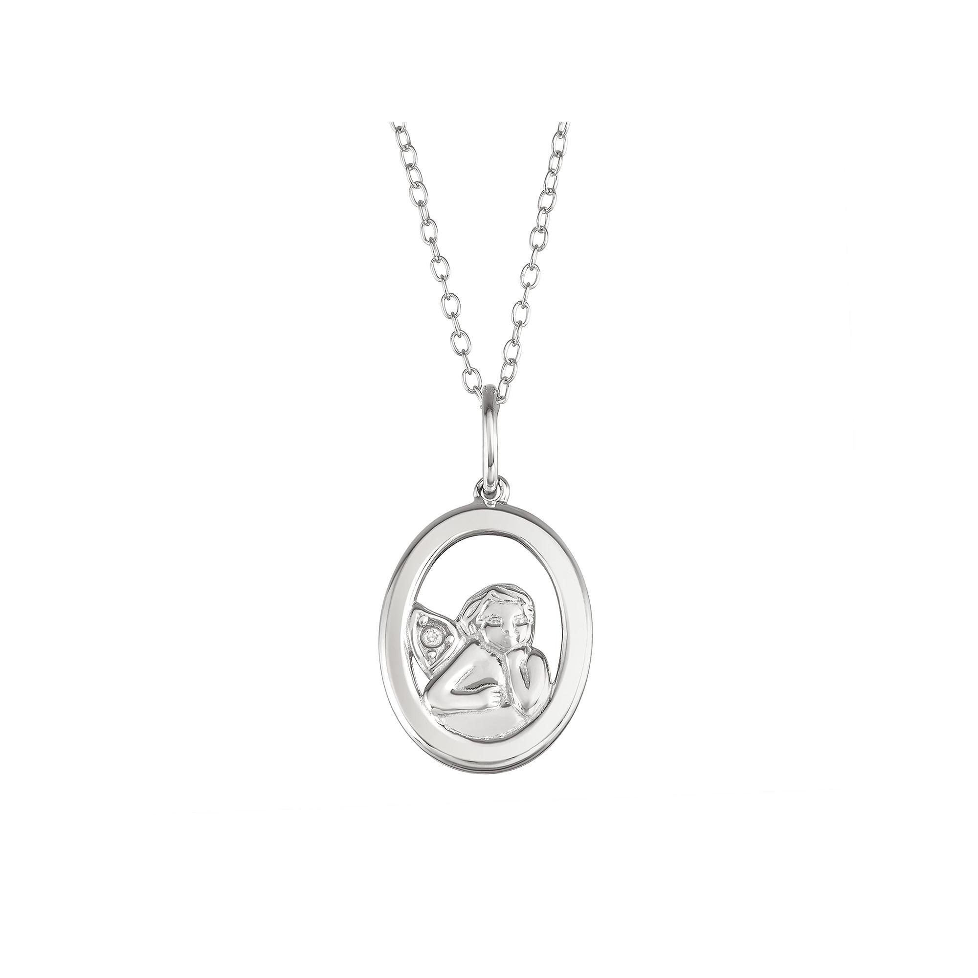 My Shield My Strength Sterling Silver Cubic Zirconia Angel Pendant, Women's, Size: 18", Silvertone Product Image