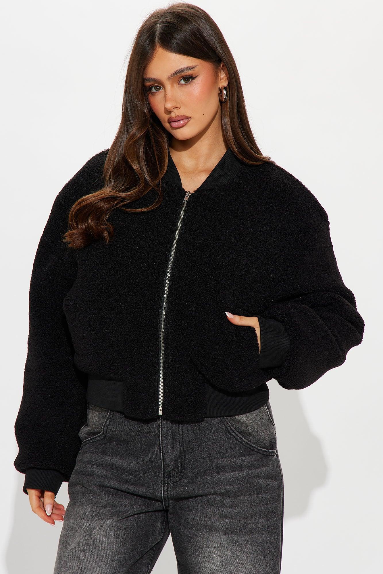 Get Even Sherpa Bomber Jacket - Black Product Image
