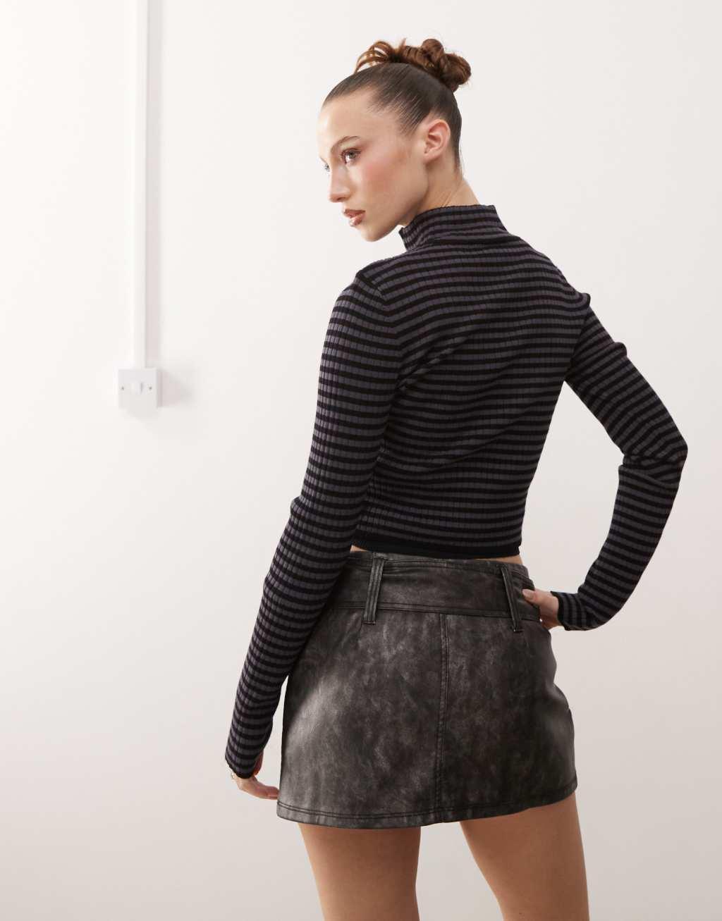 Guess Originals knit zip through striped sweater in black Product Image