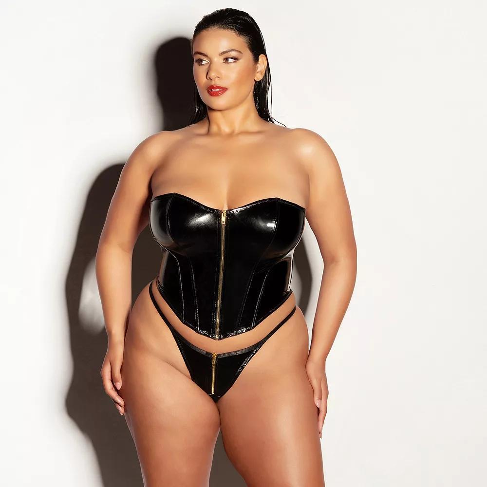 Plus Size Oh La La 2-Piece Cheri Rider Bustier and Panty Set 61-11321X, Women's, Size: 2XL, Black Product Image