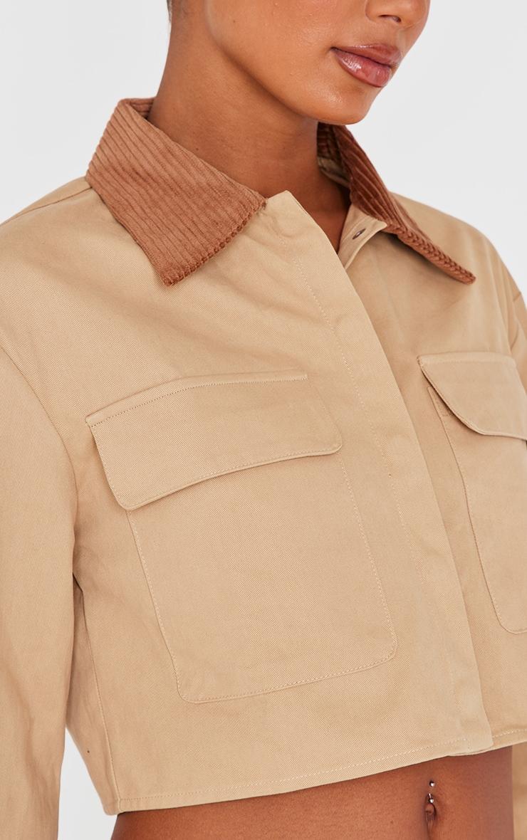 Beige Woven Cropped Cargo Jacket Product Image