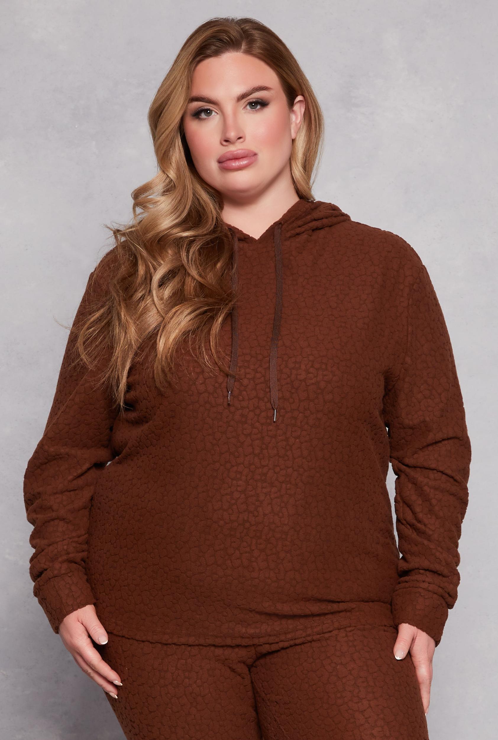 Womens Plus Size Leopard Textured Knit Hoodie Product Image