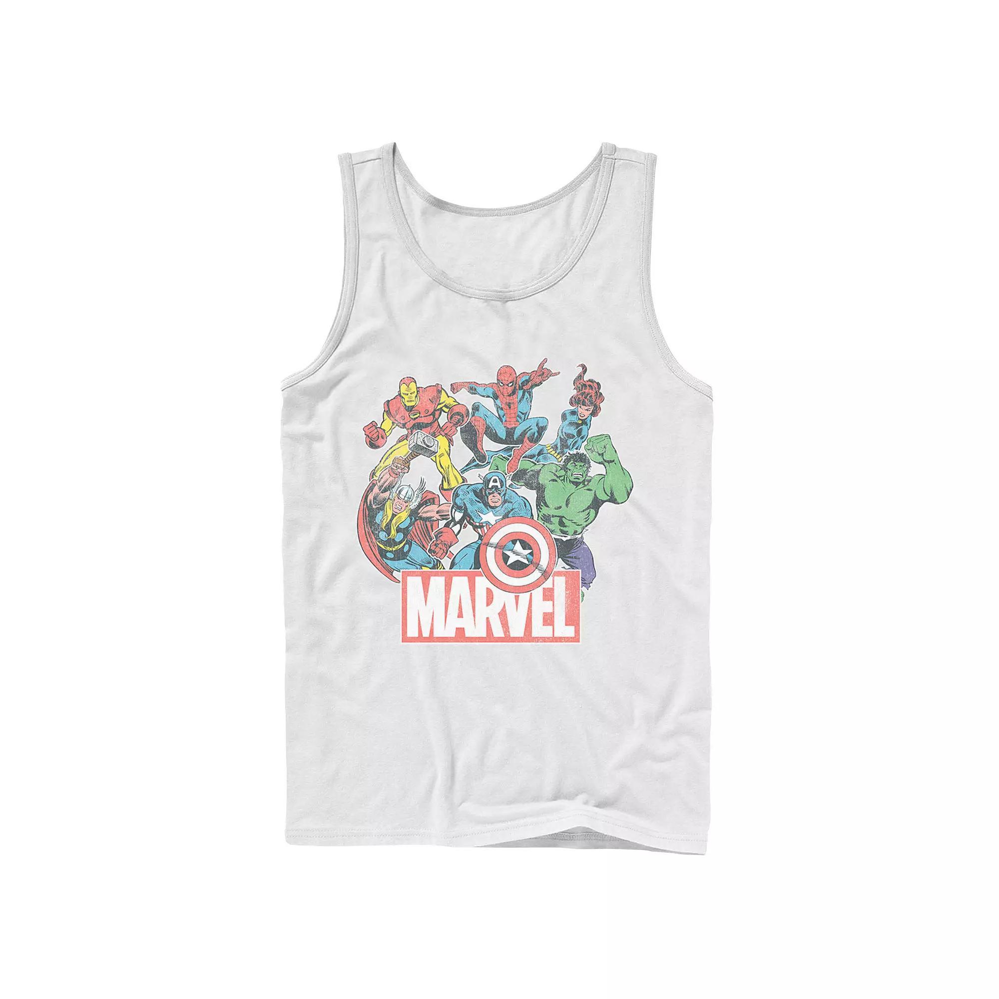 Men's Marvel Avengers Team Retro Comic Vintage Tank Top, Size: Large, White Product Image