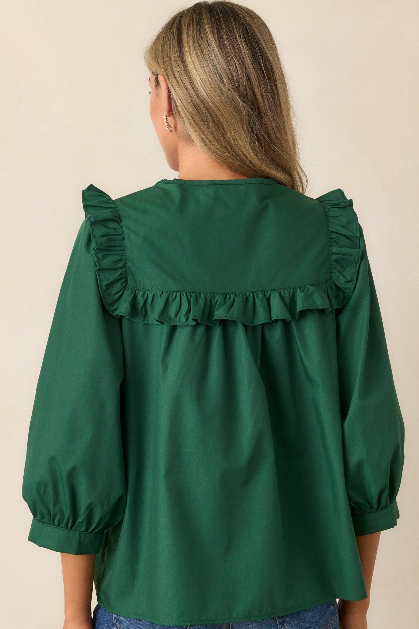 It Happens Hunter Green Ruffle Puff Sleeve Top Product Image