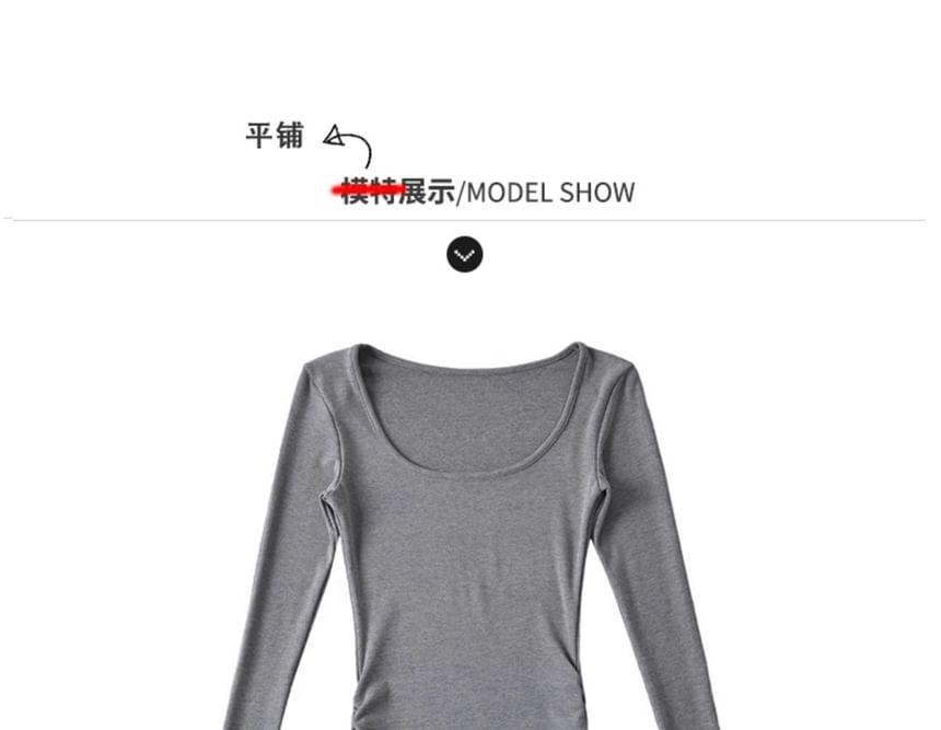 Bell-Sleeve U-Neck Bodycon Mini Dress with Pad in 5 Colors Product Image