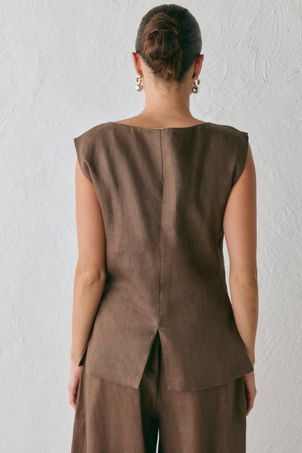 Aria Linen Vest Chocolate Product Image