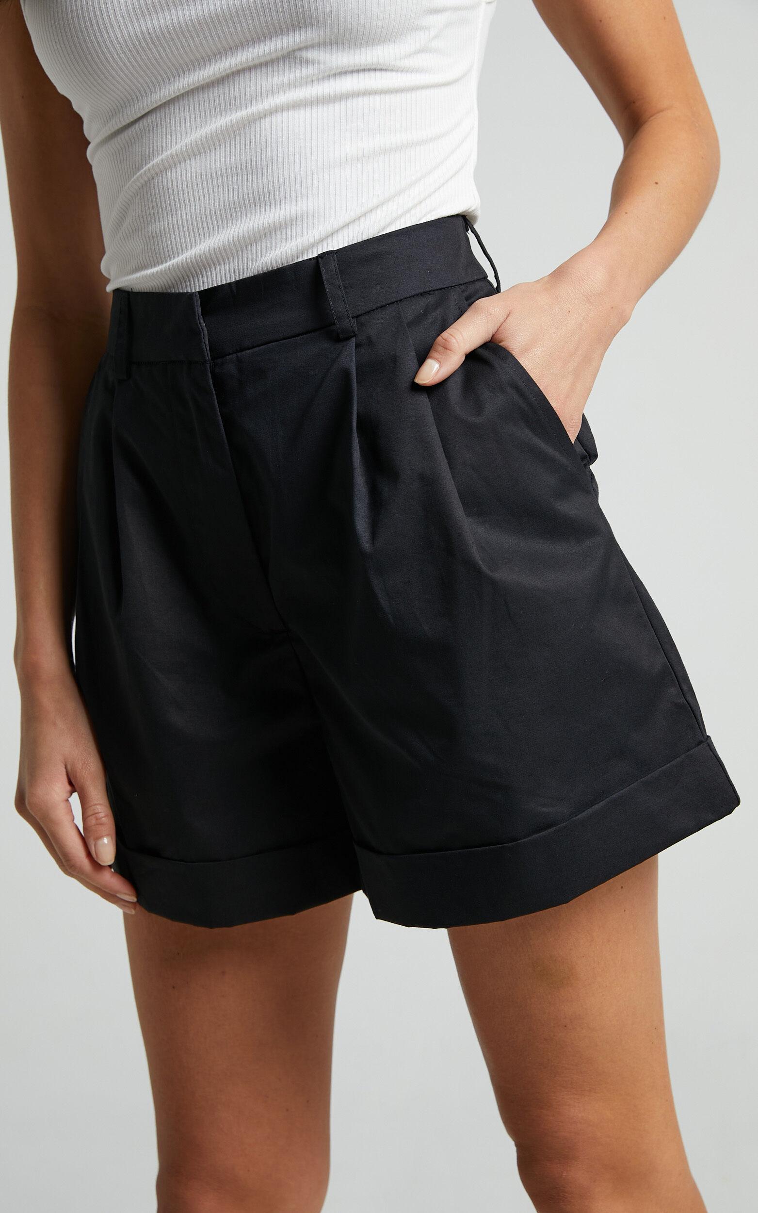 Khaimy Shorts - High Waisted Cuffed Shorts in Black Product Image