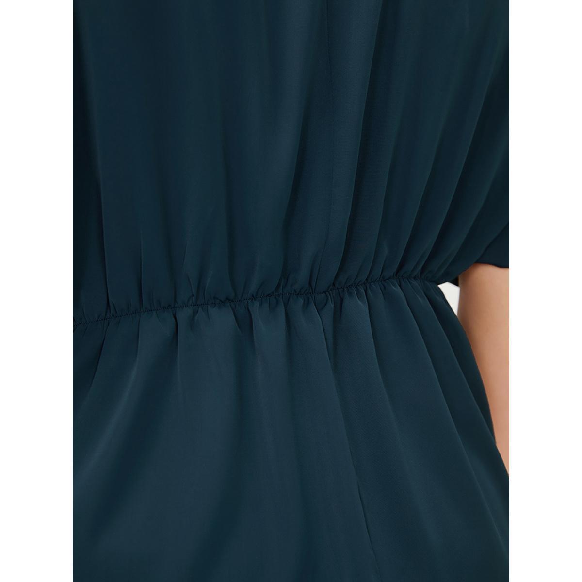 Plus Size Indigo Plain Twist Front Dolman Sleeve Asymmetrical Hem Blouse Women Office Short sleeve V-neck Dailywear Blouses BloomChic 30/6X Product Image