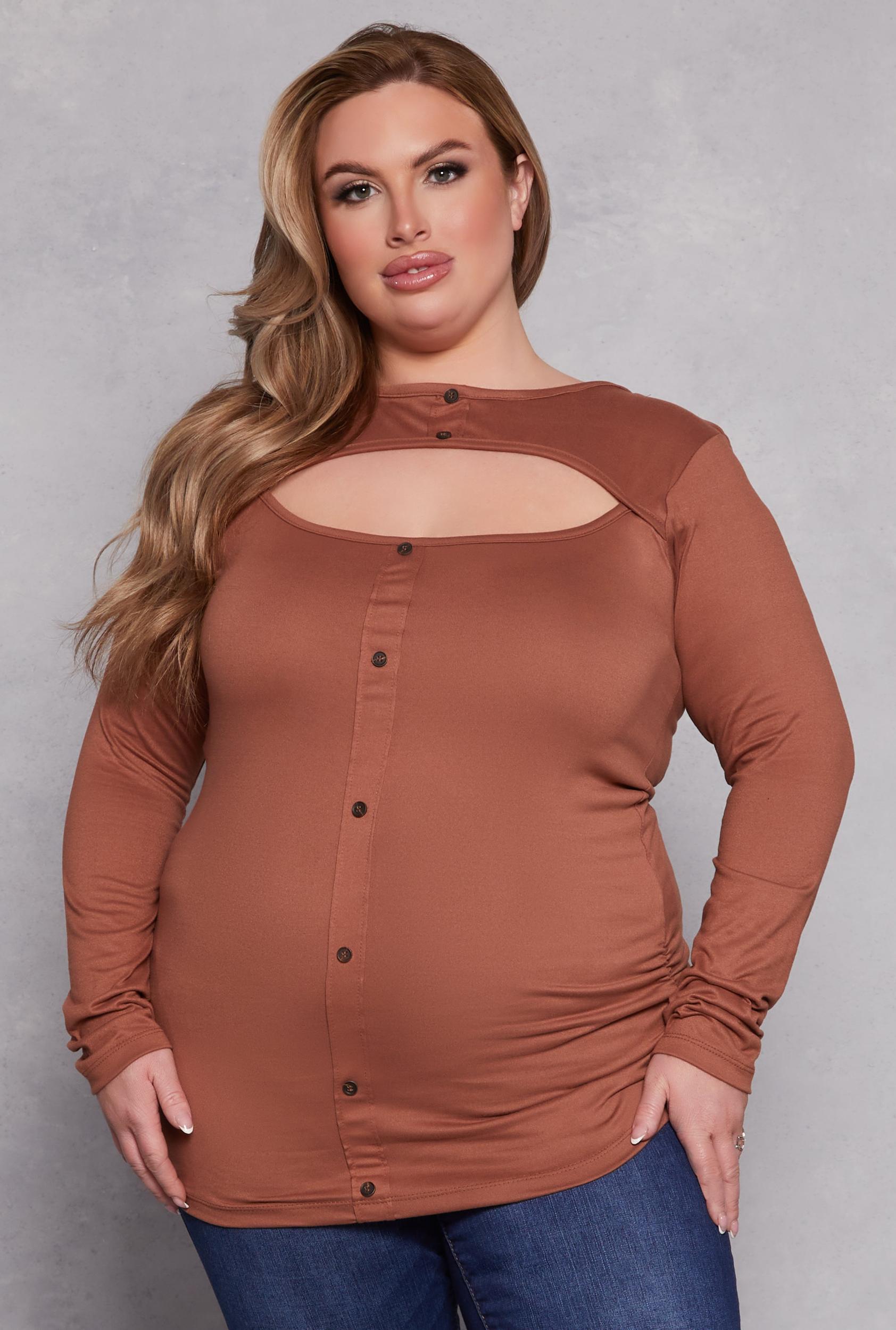 Womens Plus Size Button Detail Cut Out Top Product Image