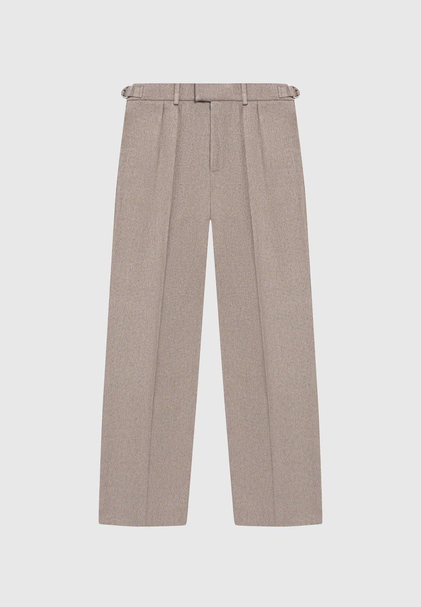 Relaxed Fit Textured Pleated Tailored Trousers - Taupe Male Product Image