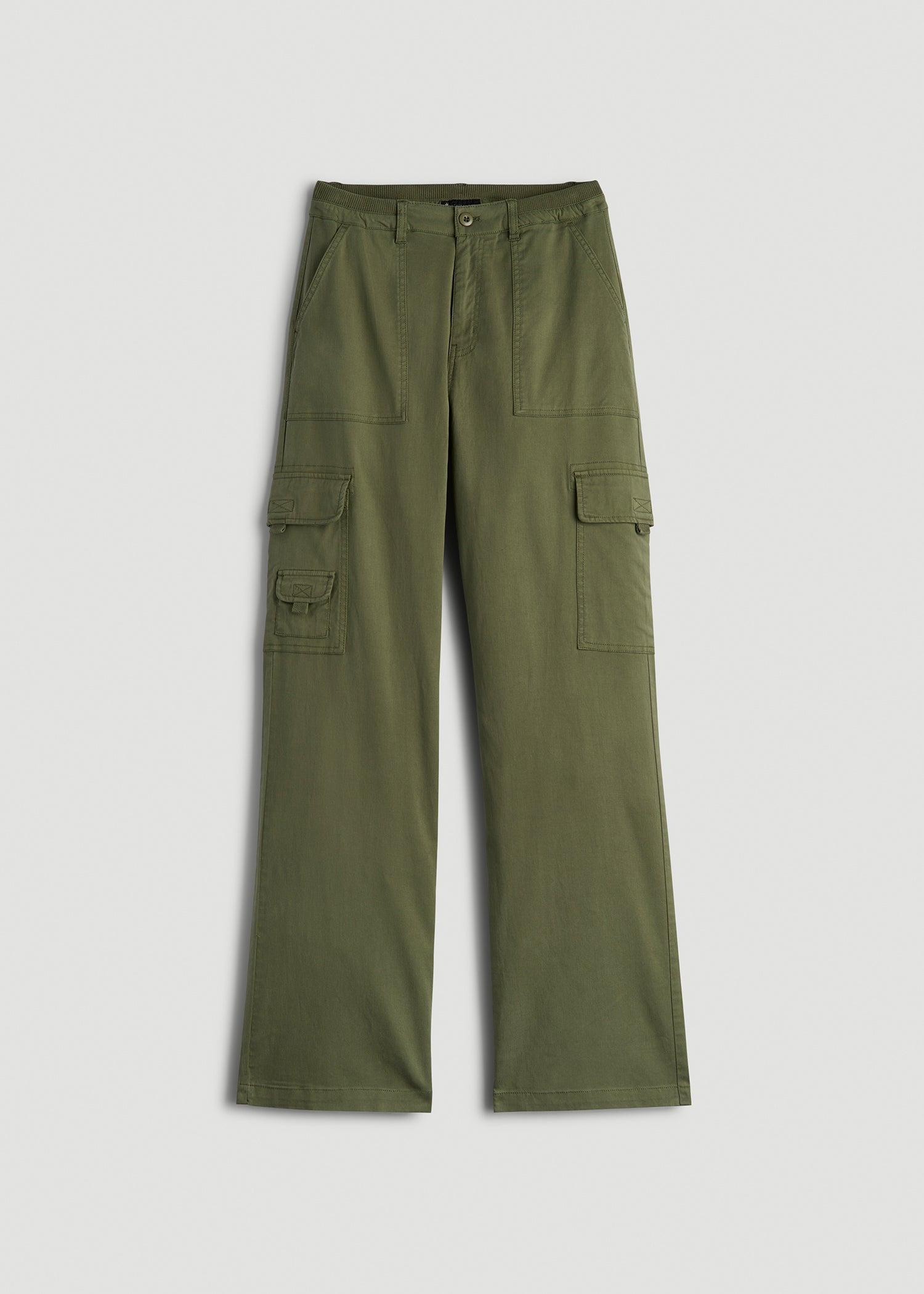 Garment Dyed Wide Leg Cargo Pants for Tall Women in Bright Olive Product Image