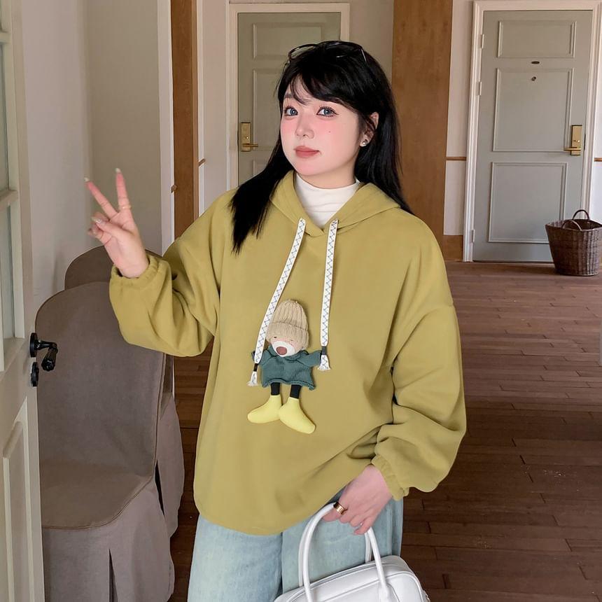 Plus Size Drawstring Round Neck Bear Applique Oversized Hoodie Product Image