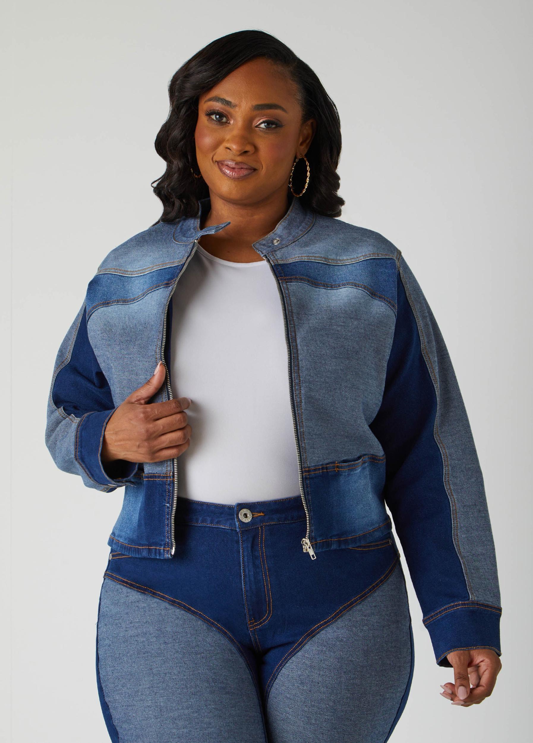 Colorblocked Denim Moto Jacket Product Image