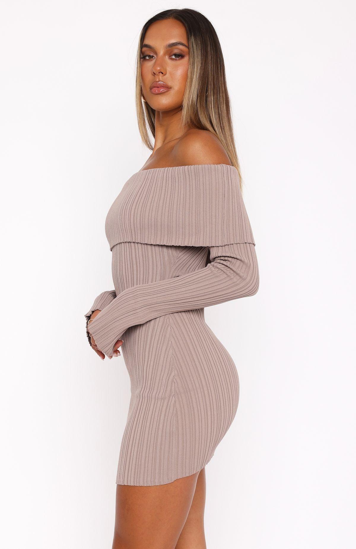 Come And Find Me Long Sleeve Mini Dress Taupe Product Image