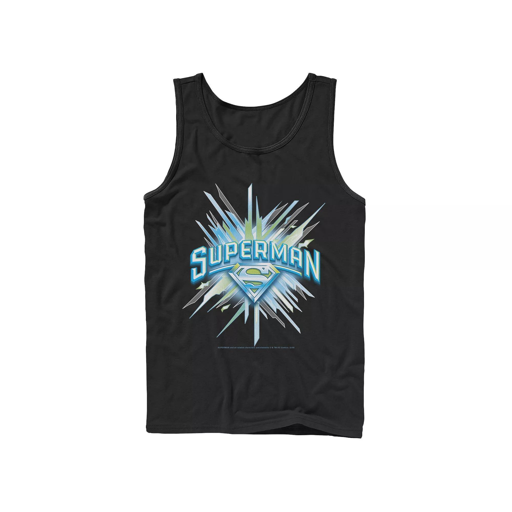 Mens DC Comics Superman Crystal Chest Text Logo Tank Top Product Image