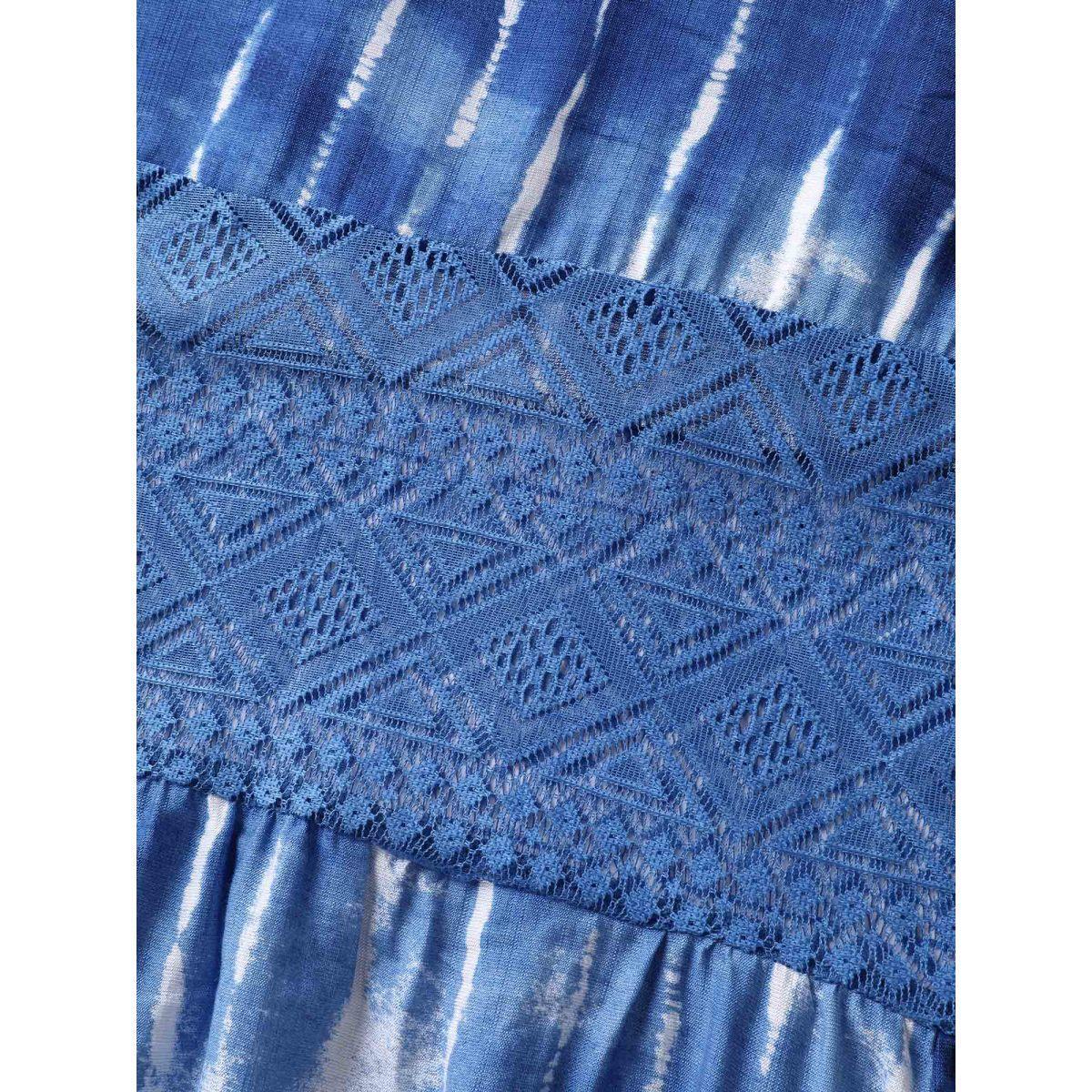 Plus Size Tie-Dye Lace Trim Cami Midi Dress Mediumblue Women V-neck Sleeveless Curvy BloomChic 22-24/3X Product Image