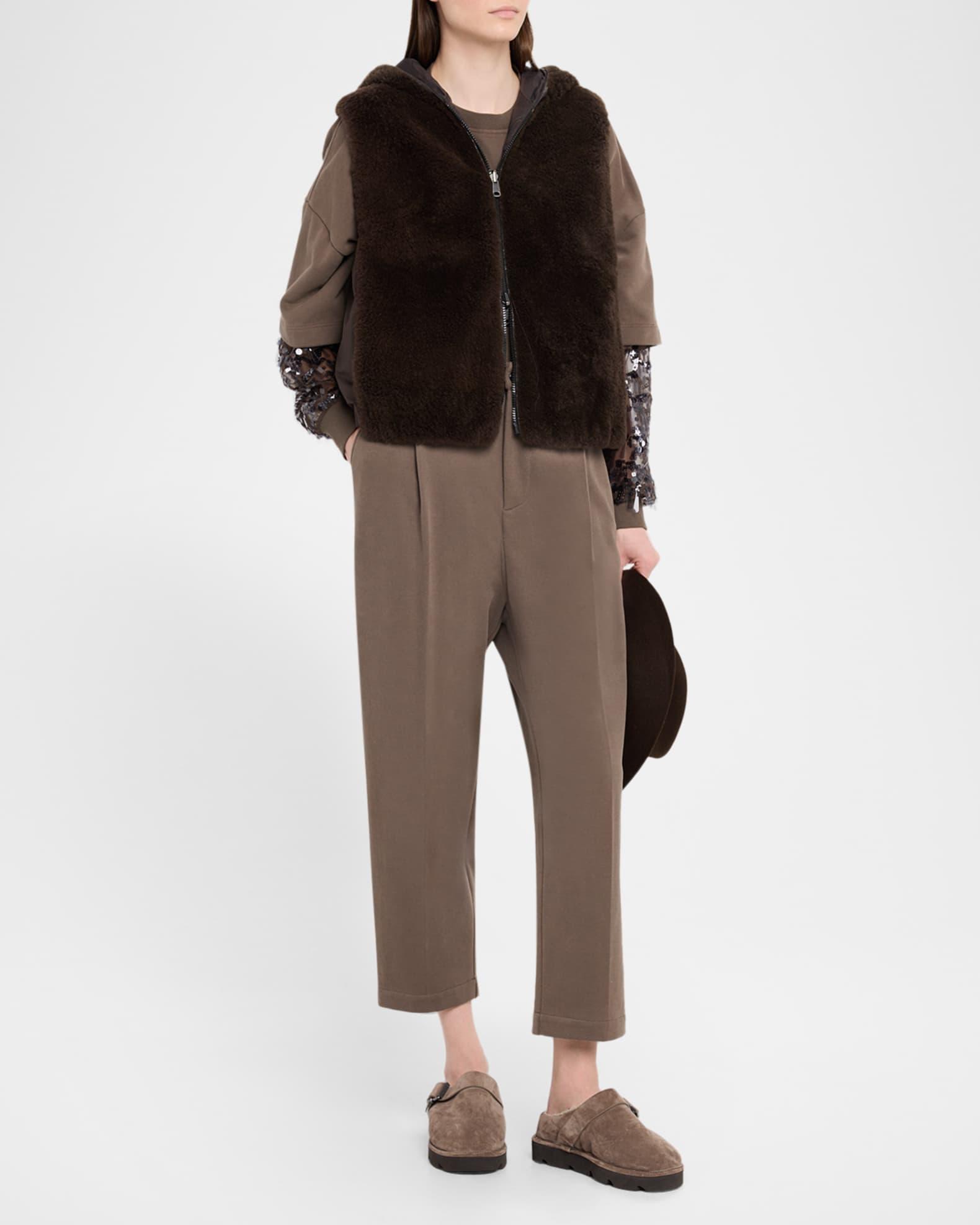 Felpa Cotton Fleece Pleated Straight-Leg Crop Pants Product Image