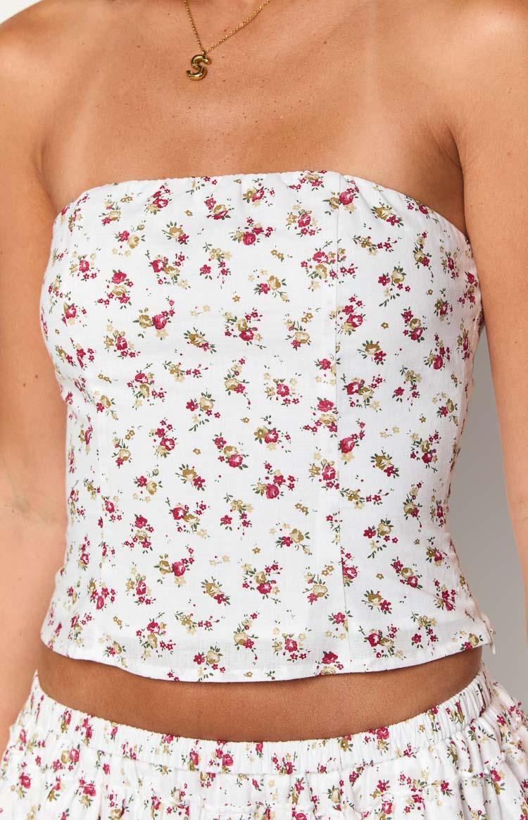 Paisley White Floral Strapless Top Product Image