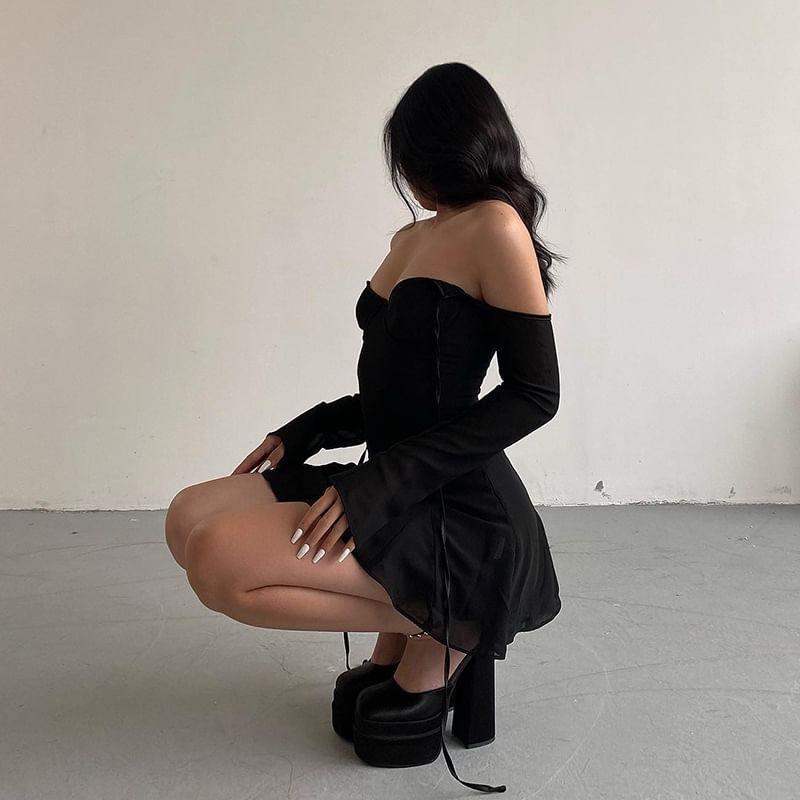 Set: Halter Plain Mini A-Line Dress + Mesh Arm Sleeves Product Image