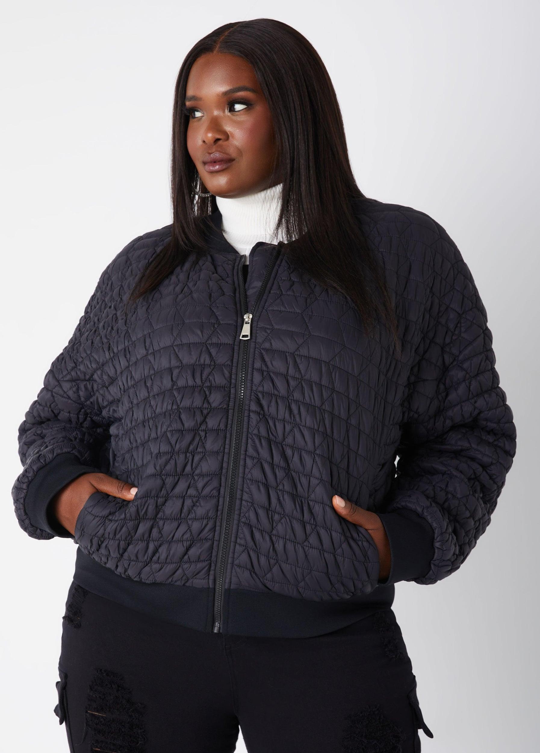 Plus Size Ribbed Trim Quilted Bomber Jacket Ashley Stewart Product Image