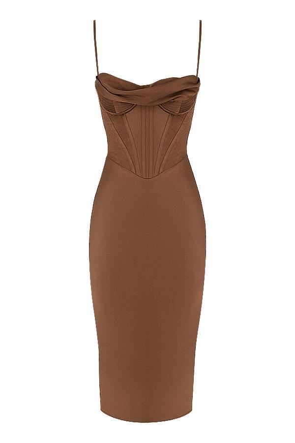 Myrna  chocolate satin corset slip dress - sale Product Image