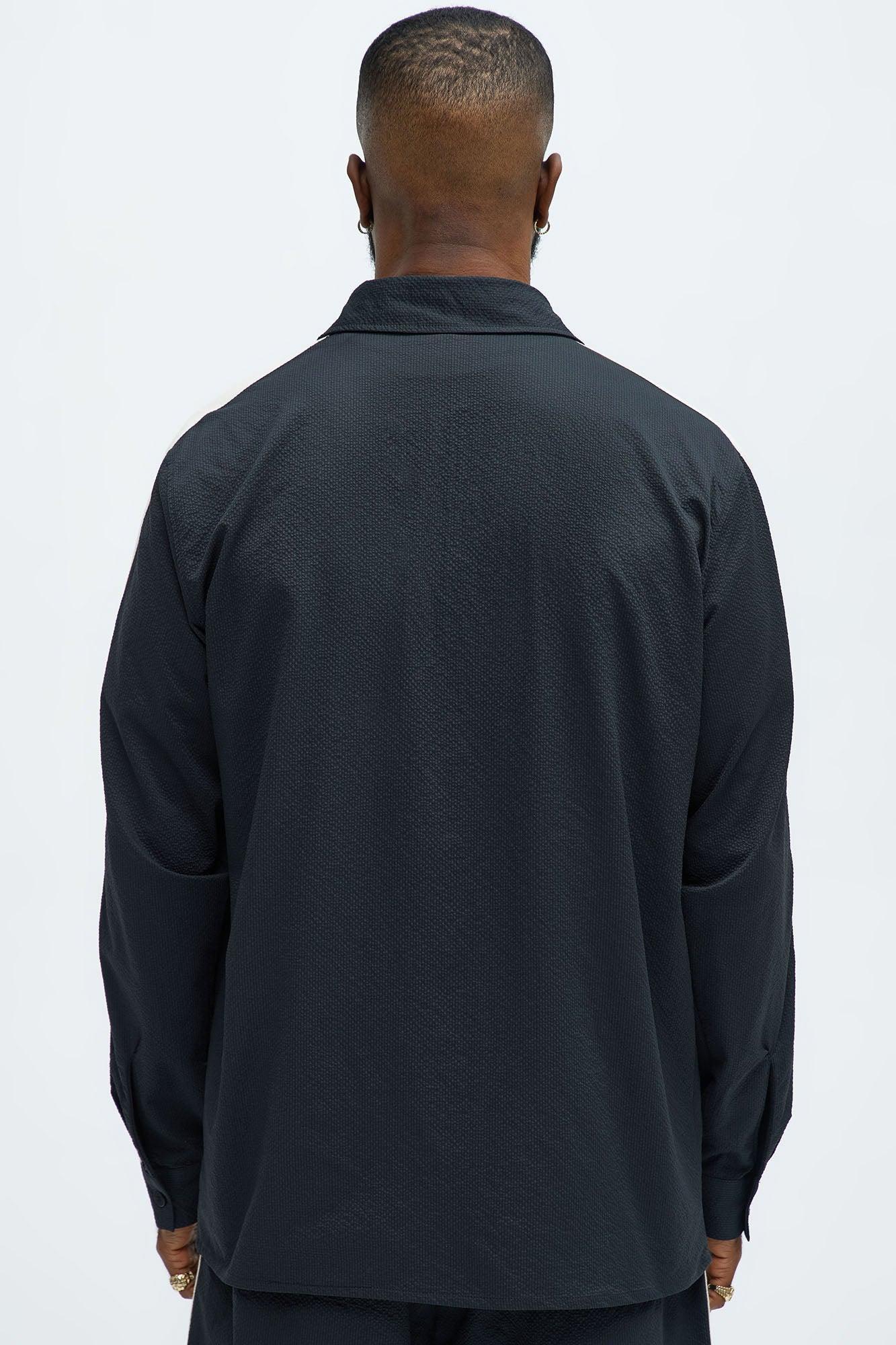 Crinkle Texture Taped Button Up - Black Product Image