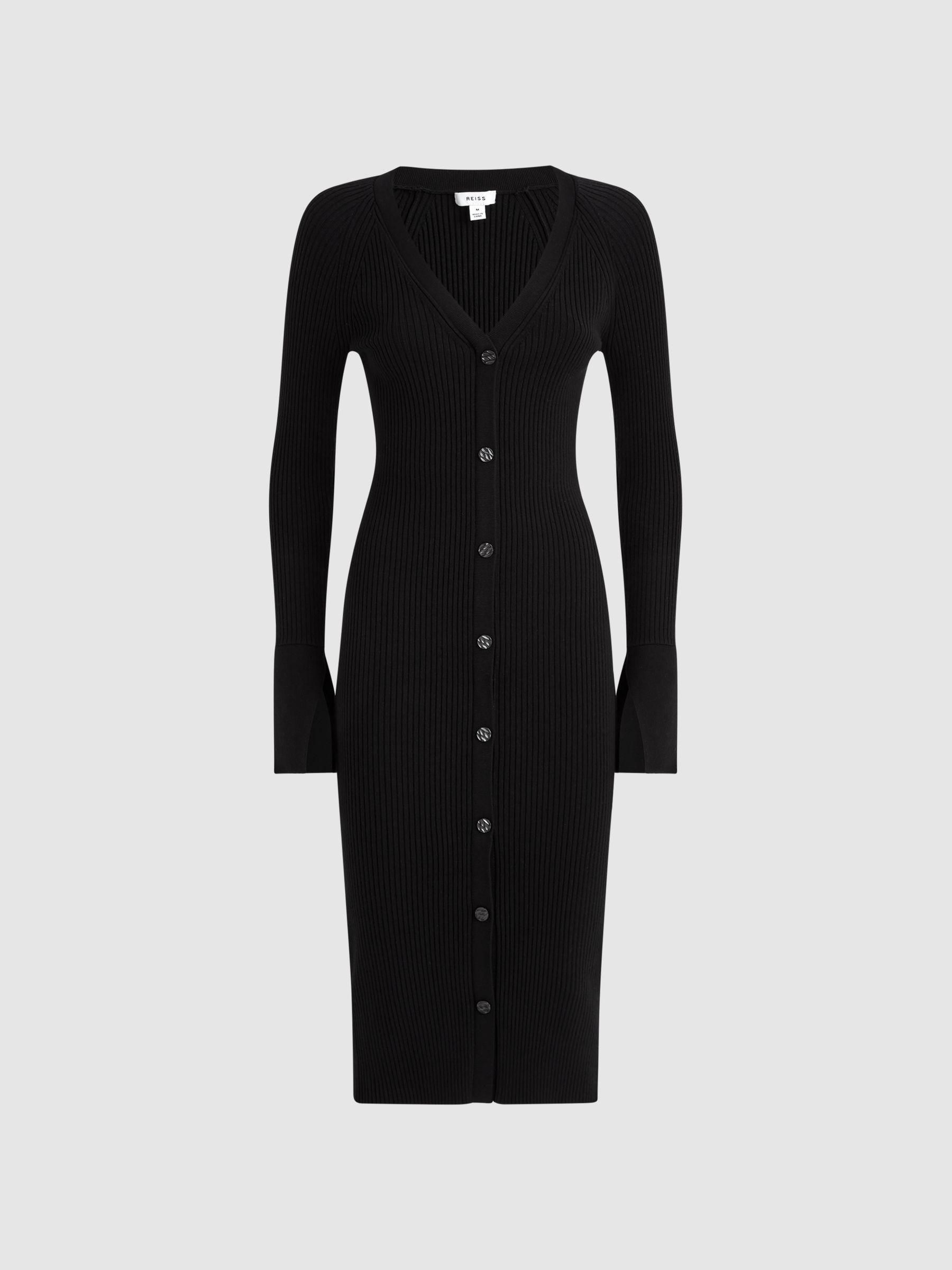 Ribbed Knit Midi Dress in Black Product Image