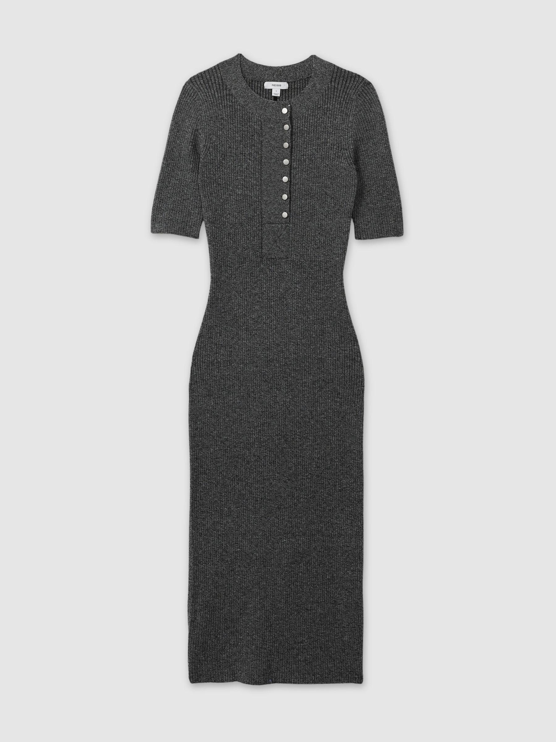 Sandy Grey Ribbed Wool Blend Midi Dress Product Image