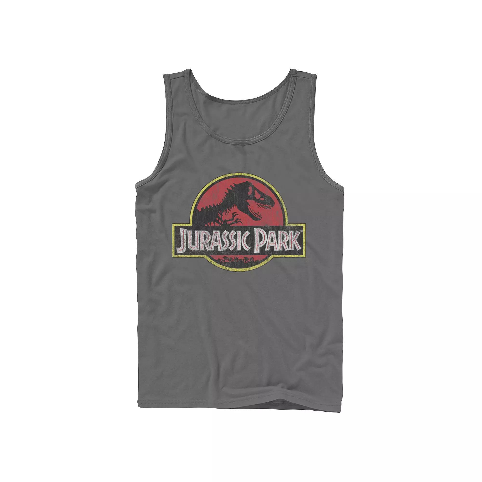 Men's Jurassic Park Distressed Original Park Logo Graphic Tank Top, Size: XL, Grey Product Image