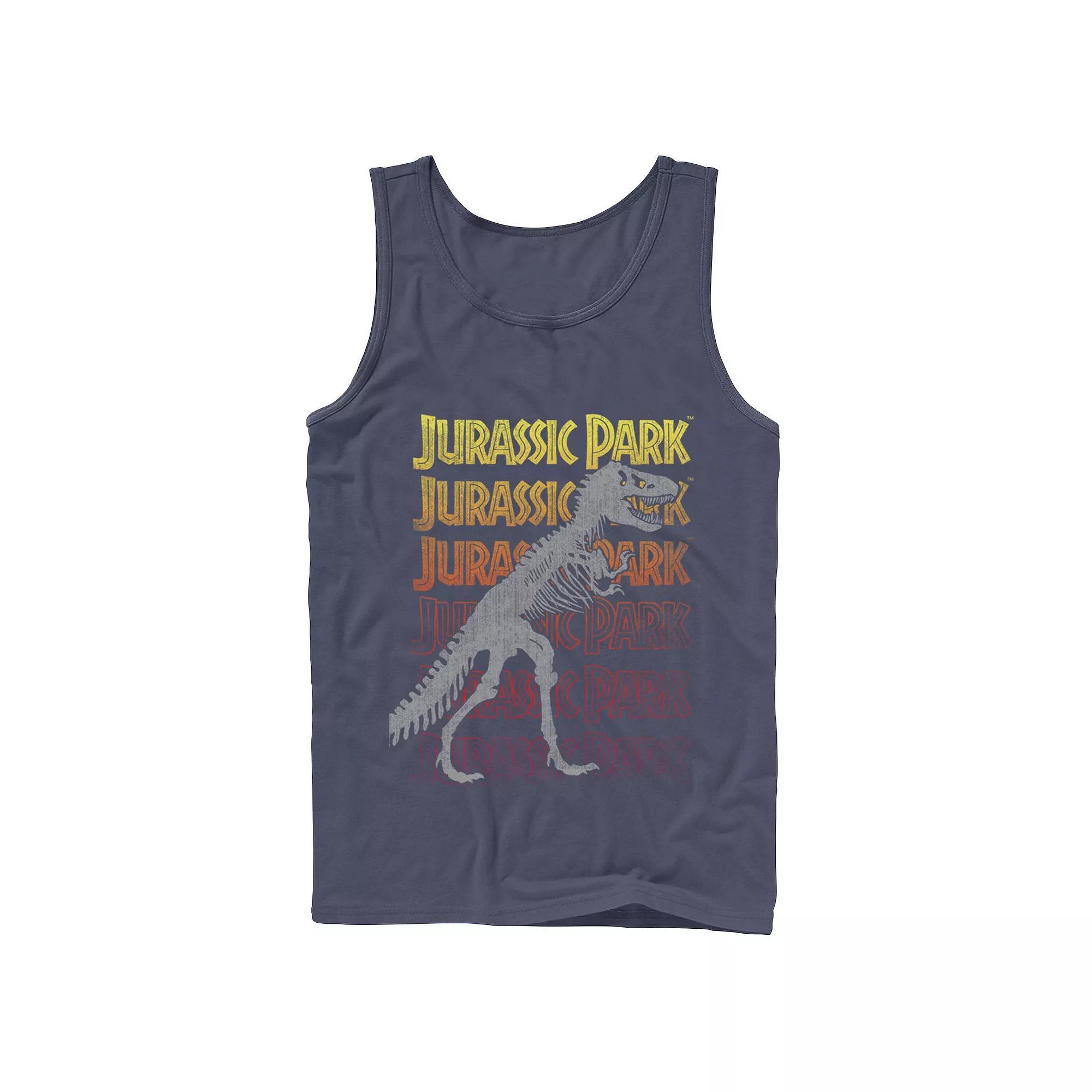 Men's Jurassic Park T-rex Skeleton Over Gradient Text Tank Top, Size: Small, Blue Product Image