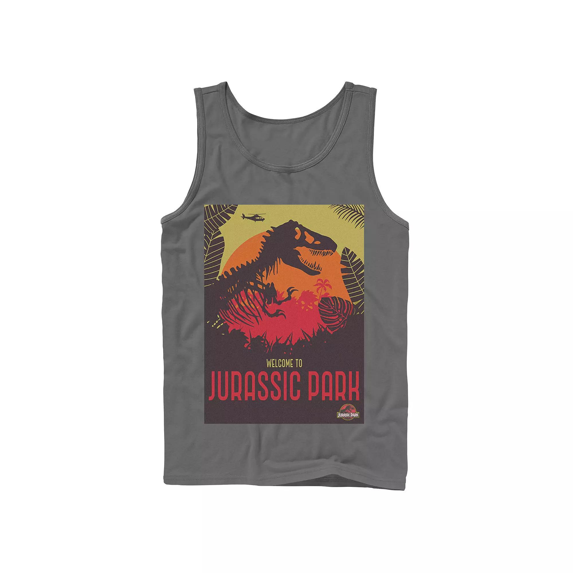 Men's Jurassic Park Welcome T-Rex Sunset Tank Top, Size: Small, Grey Product Image
