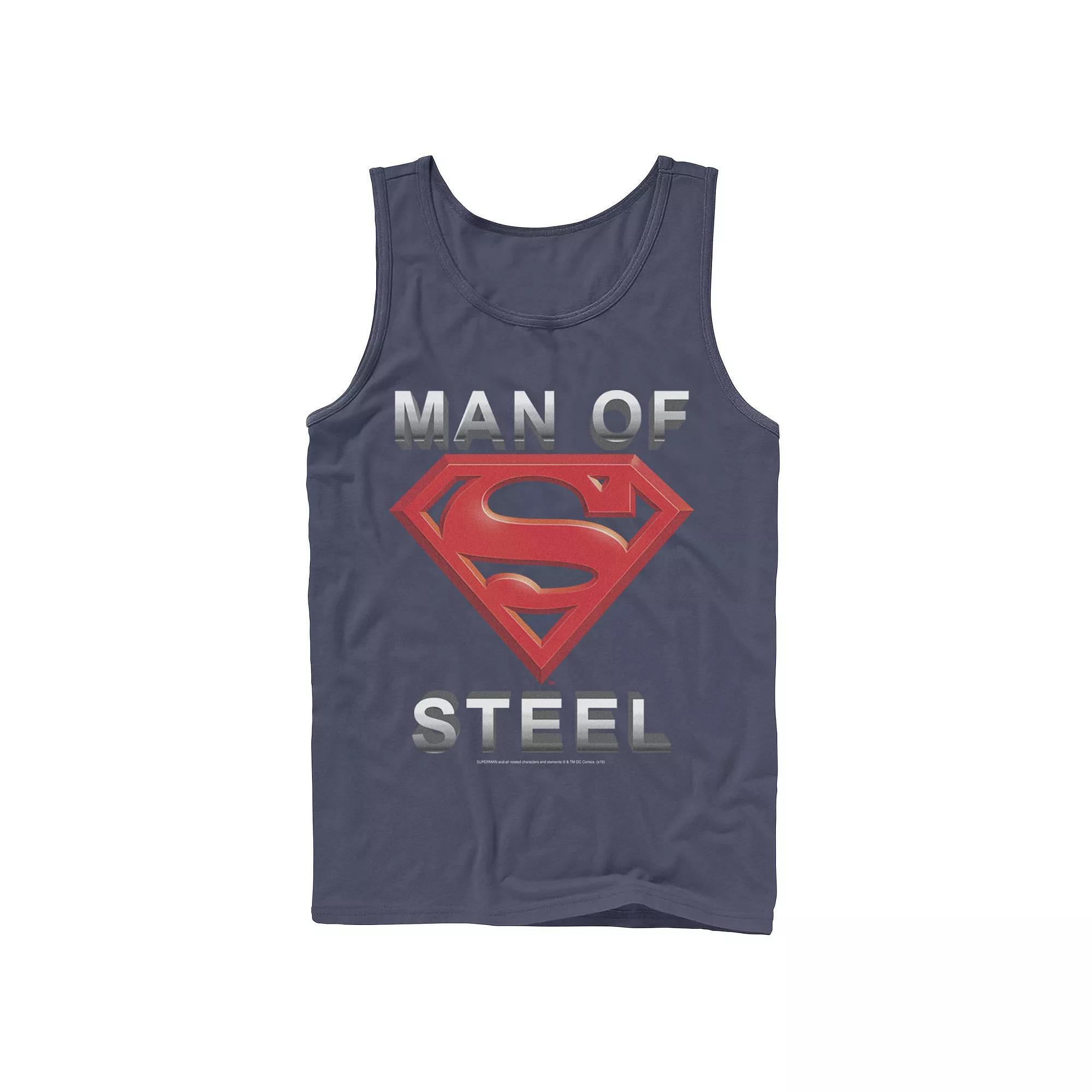 Mens DC Comics Superman Man Of Steel Text Logo Tank Top Blue Product Image