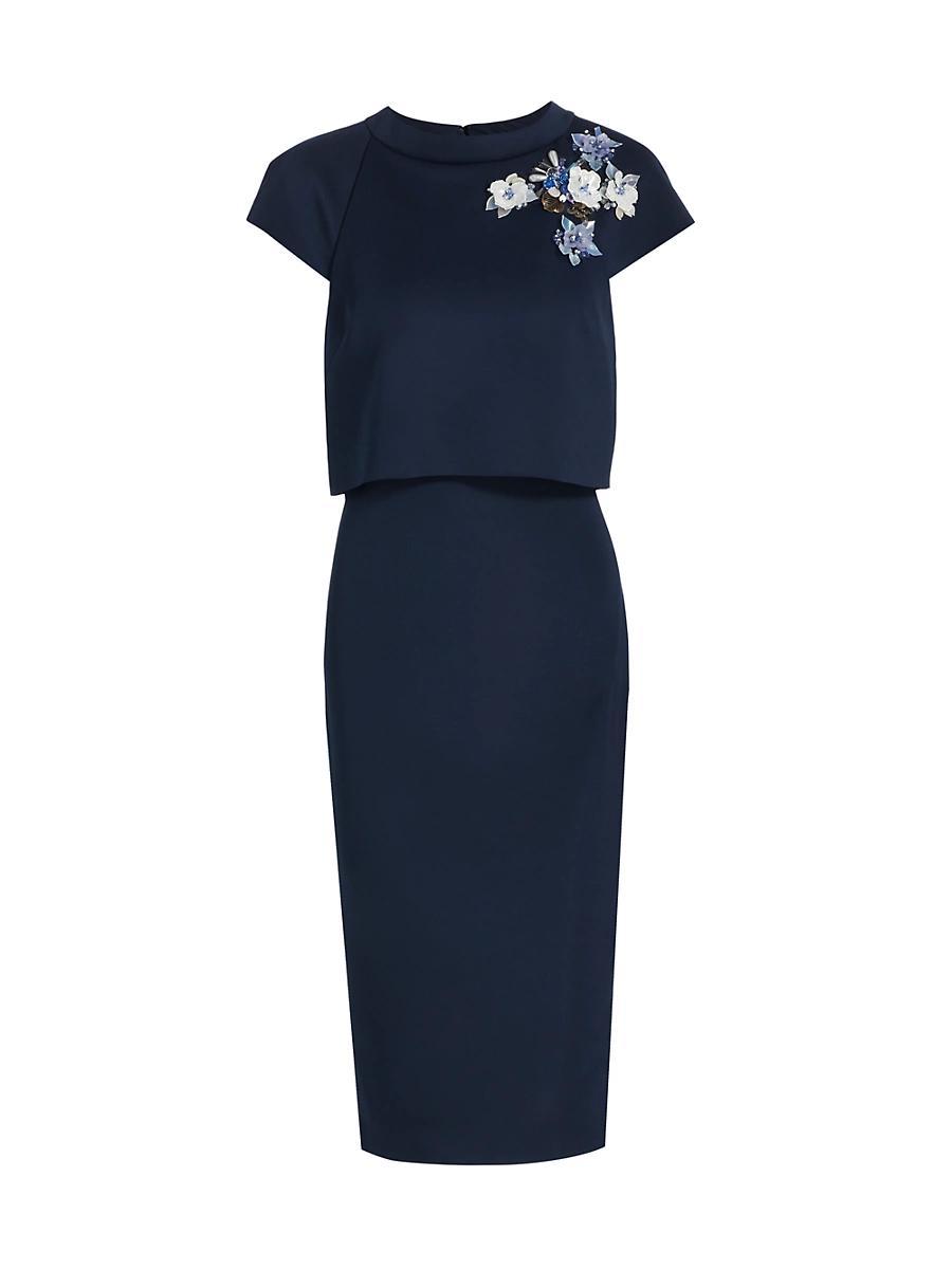 Womens Beaded Cap-Sleeve Midi-Dress Product Image