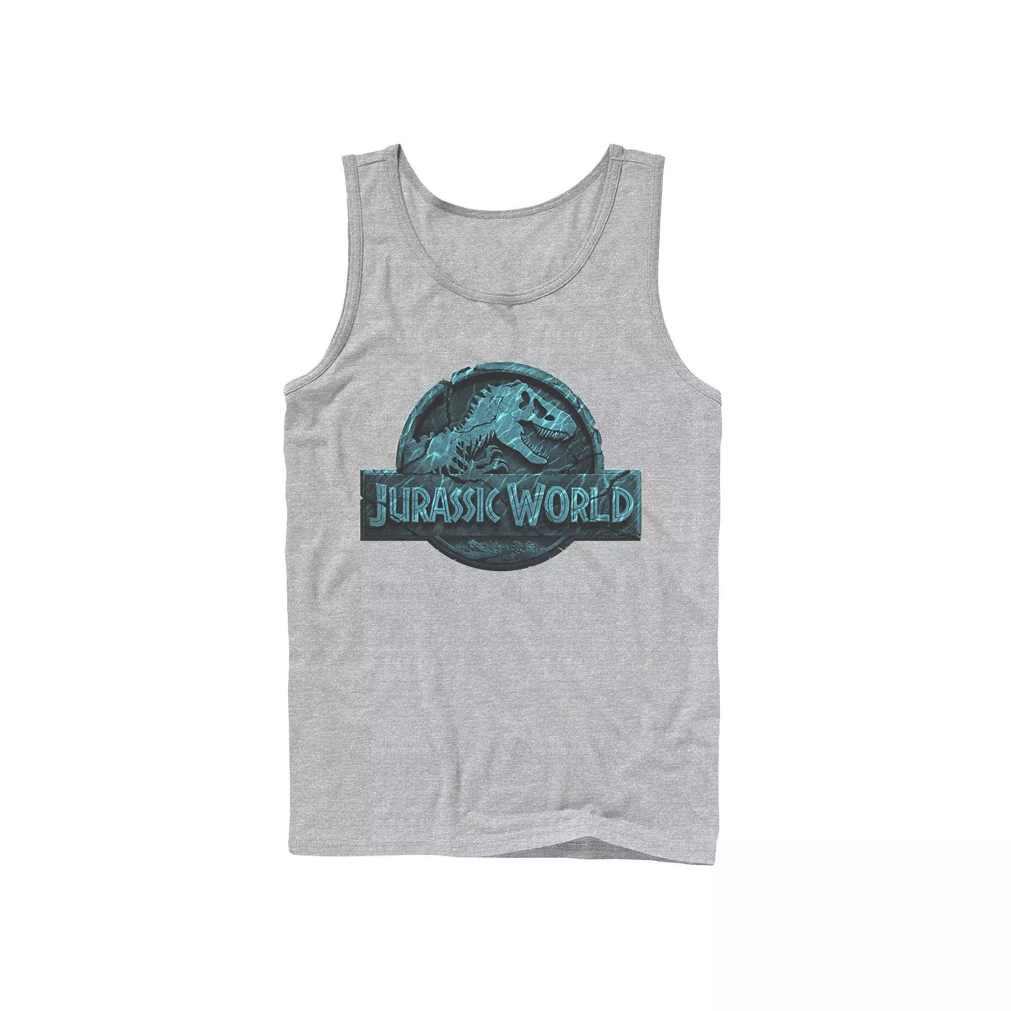 Men's Jurassic World Two Logo Lost In The Deep Tank Top, Size: Large, Athletic Grey Product Image