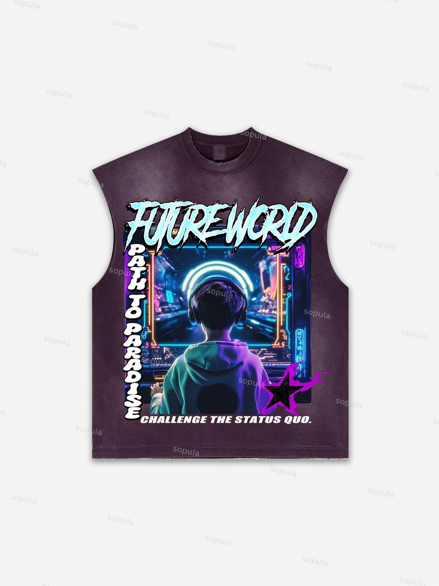 Future World Brainstorming Graphic Print Distressed Tank Top Product Image