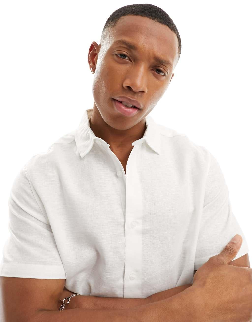 ASOS DESIGN smart linen short sleeve shirt Product Image