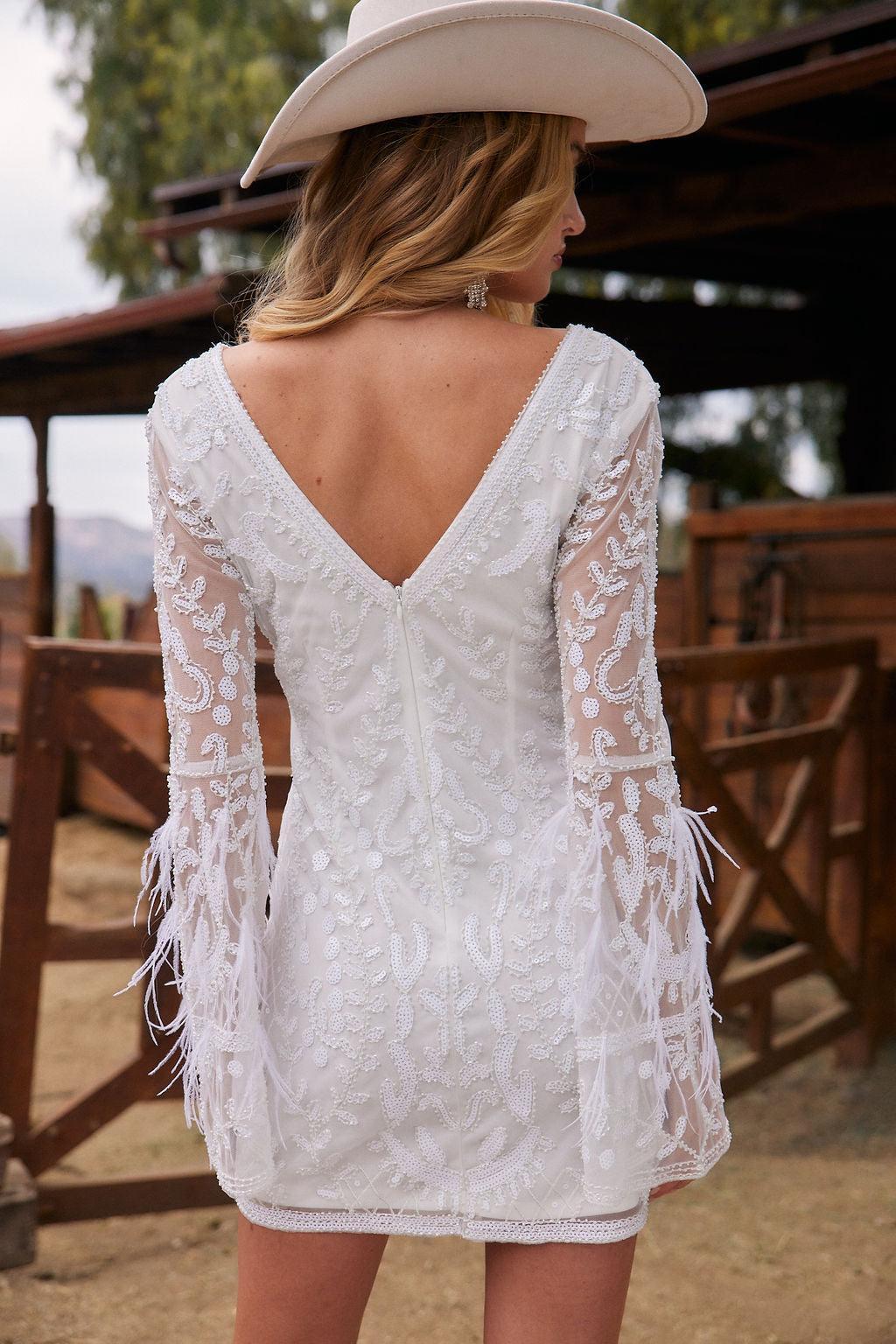 Larisa White Printed Sequin Long Sleeve Dress Product Image