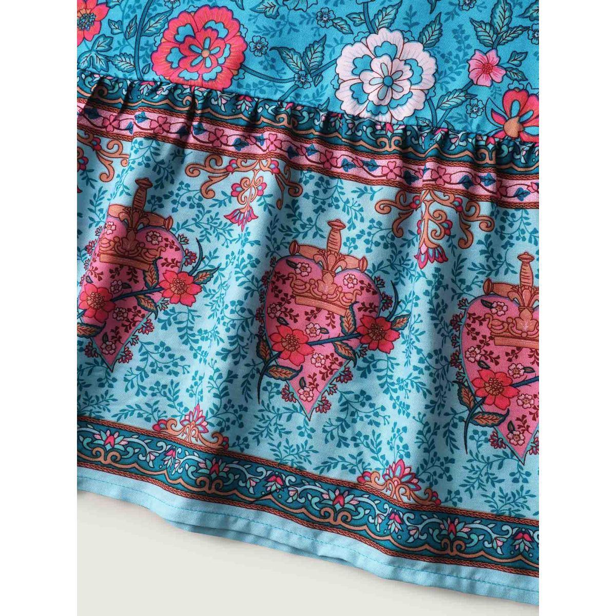 Plus Size Floral Fun Wide-Waist Maxi Skirt Women Cerulean Resort Patchwork Low stretch Slanted pocket Vacation Skirts BloomChic 26/4X Product Image