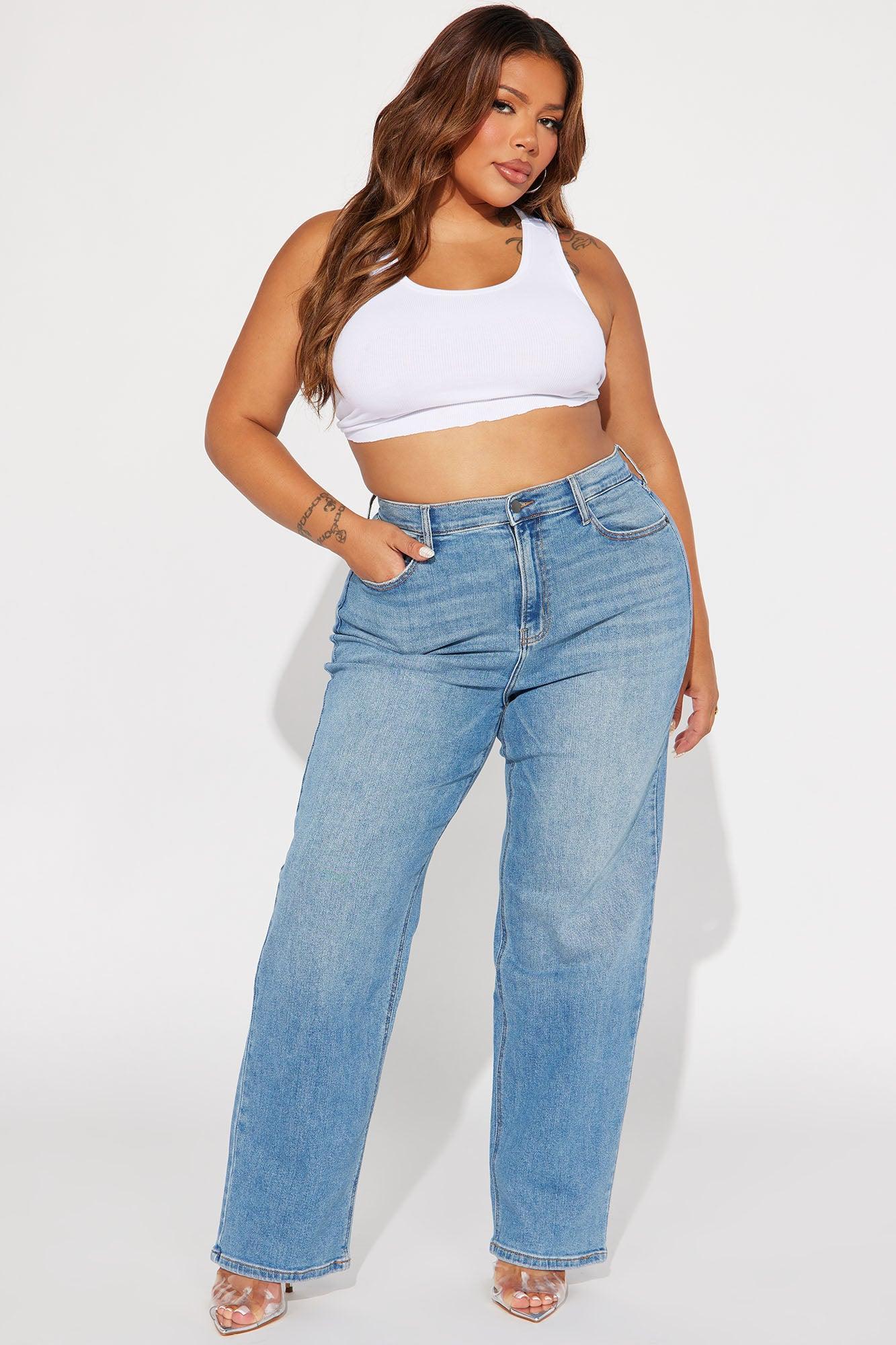 Uptown Stretch High Rise Straight Leg Jeans - Medium Blue Wash Product Image