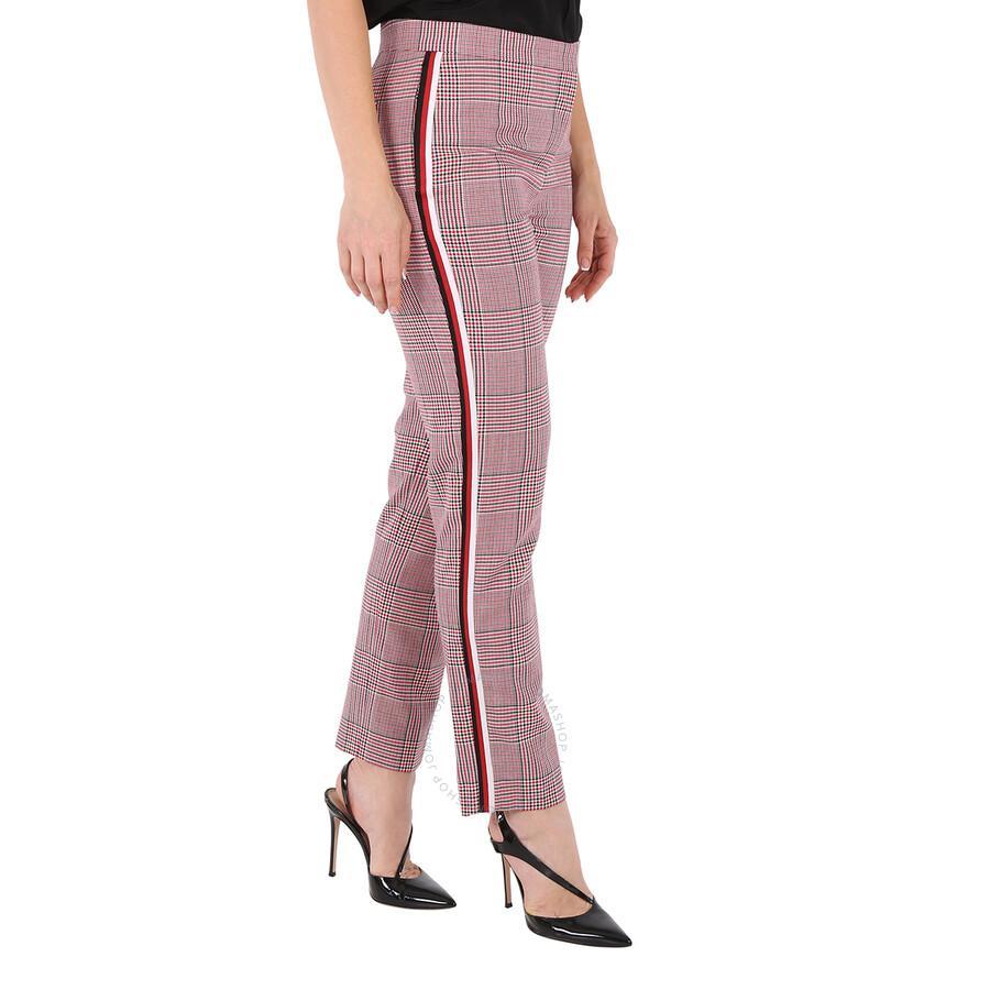 BURBERRY Ladies Side Stripe Houndstooth Check Wool Tailored Trousers In Red Product Image