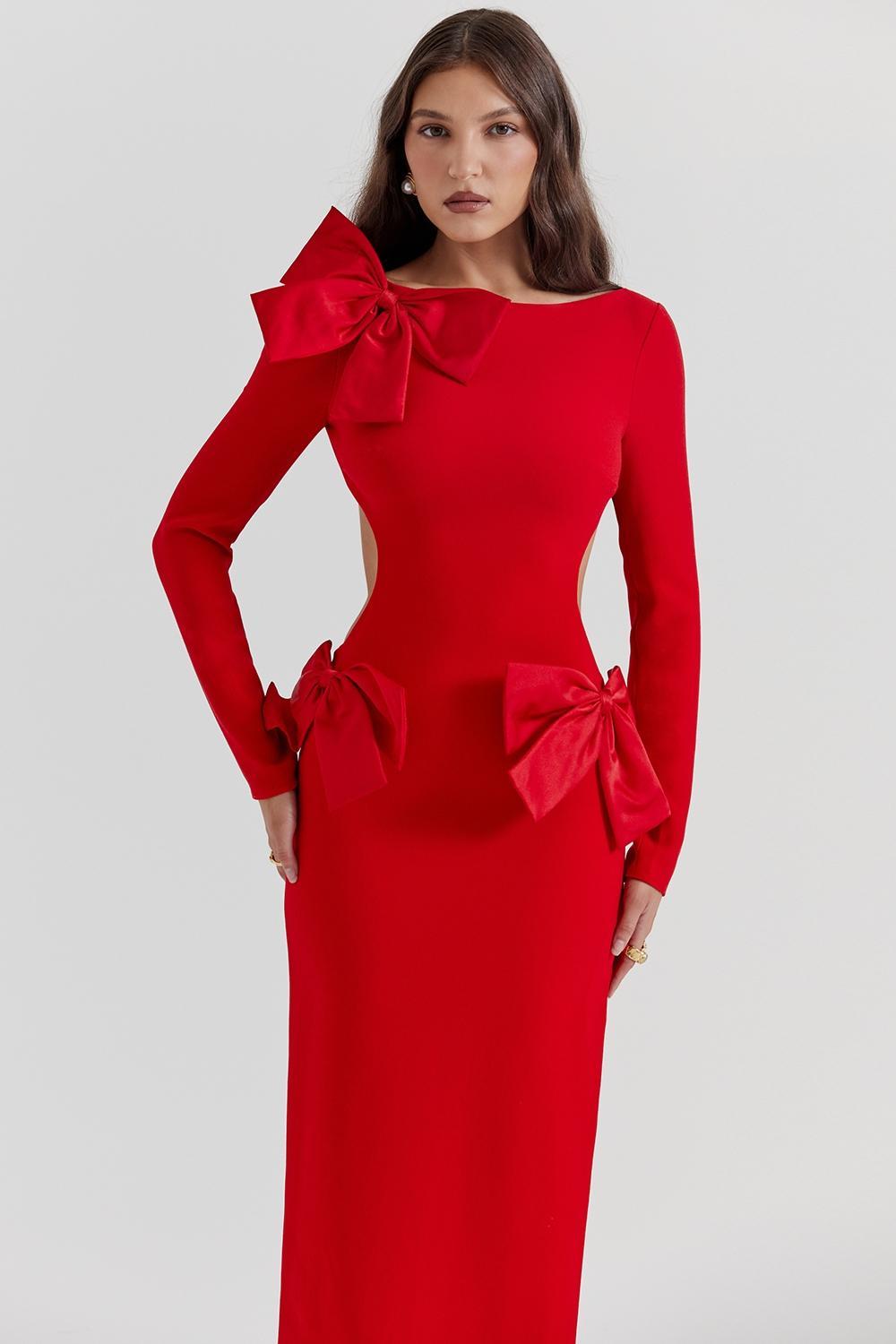 Lavele Red Bow Maxi Dress Product Image